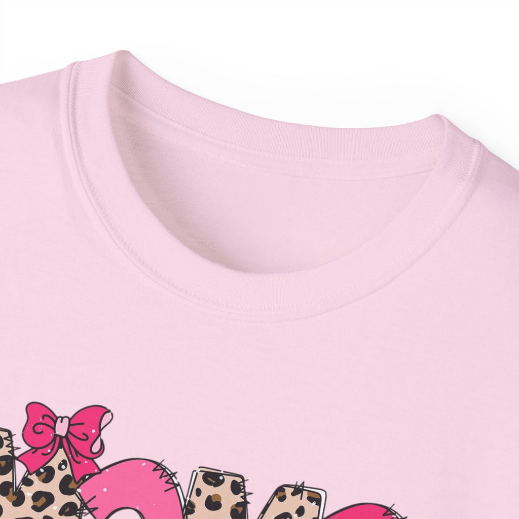 Mama Momma Leopard Pink Graphic Tee — Mother's Day Floral Bow T-Shirt