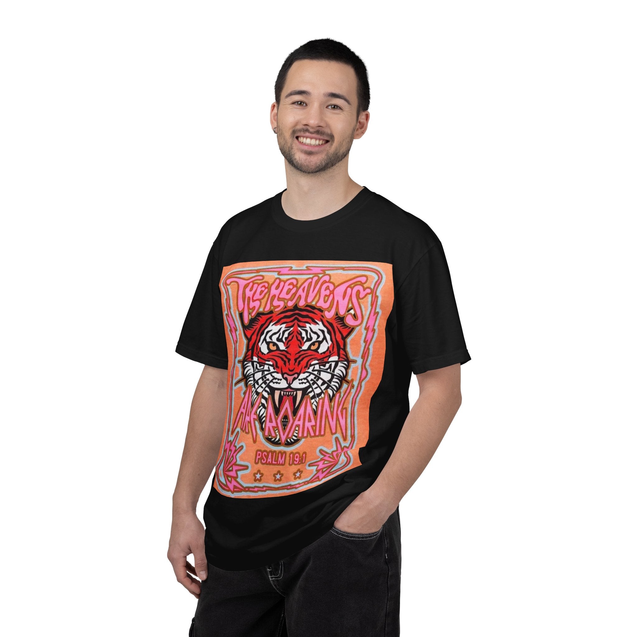 Tiger Roaring Graphic T-Shirt — "The Heavens Are Roaring" Vintage Poster Tee