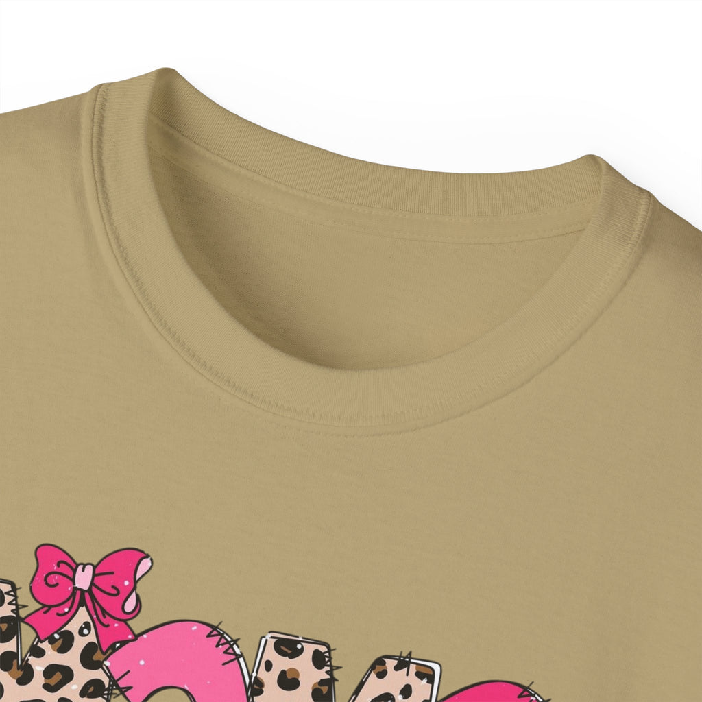Mama Momma Leopard Pink Graphic Tee — Mother's Day Floral Bow T-Shirt