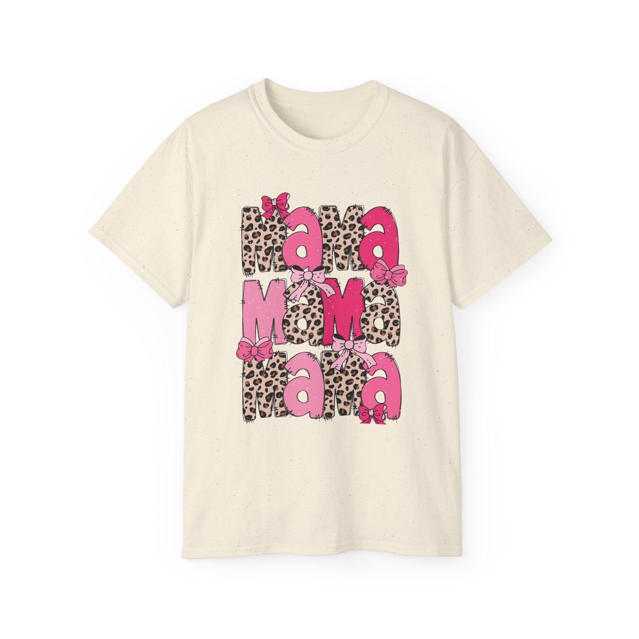 Mama Momma Leopard Pink Graphic Tee — Mother's Day Floral Bow T-Shirt