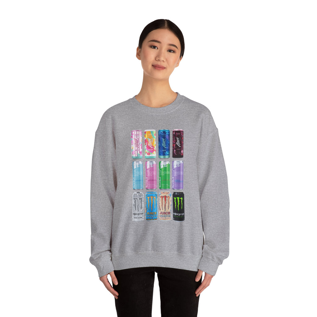 Energy Drink Can Grid Sweatshirt — Colorful Beverage Graphic Crewneck