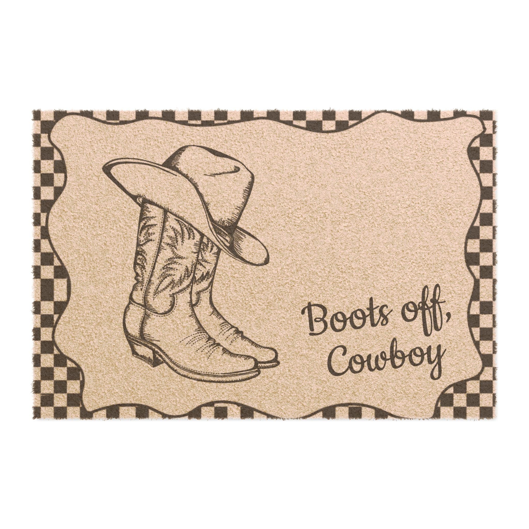 Boots Off Cowboy Doormat – Western Welcome Rug for Country Home