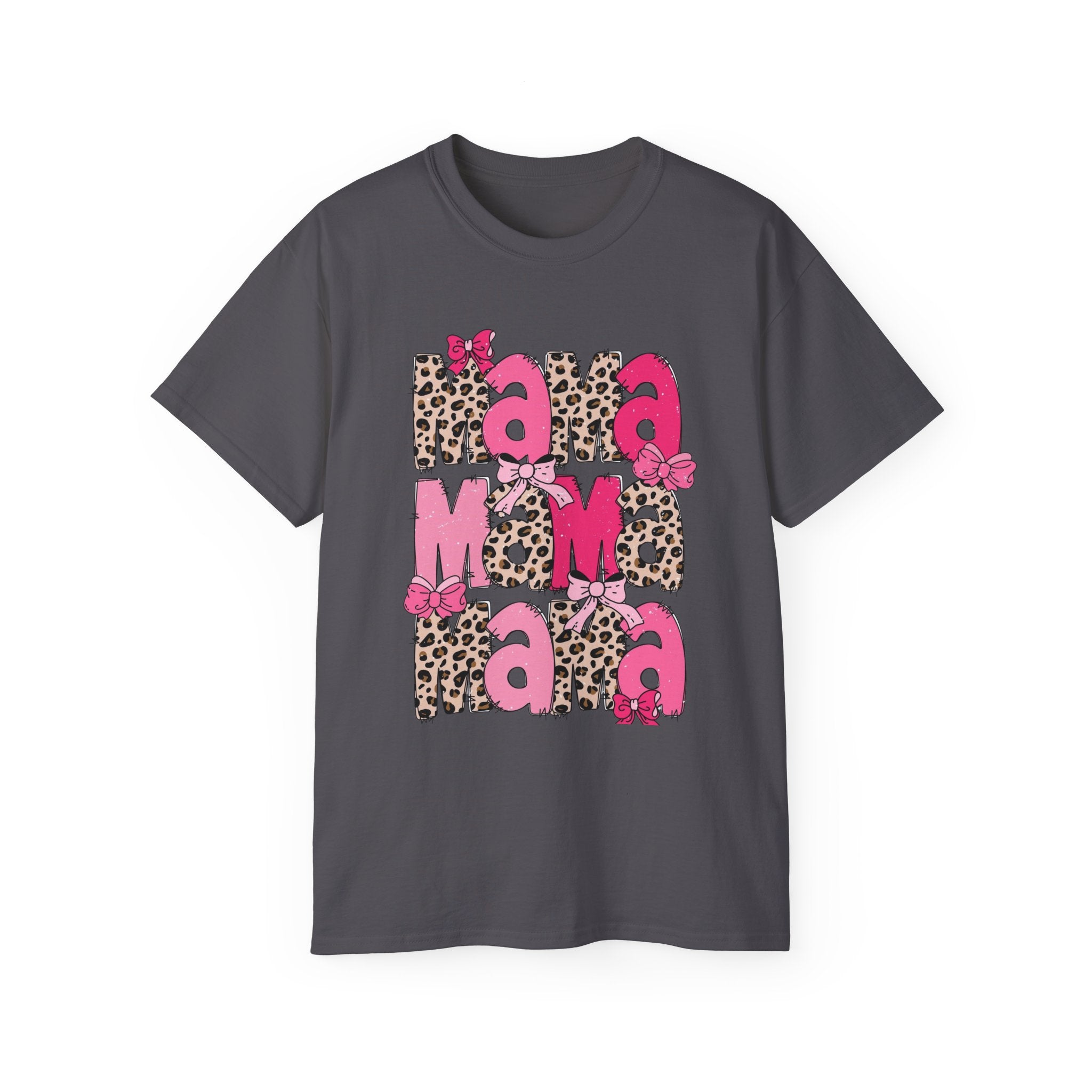 Mama Momma Leopard Pink Graphic Tee — Mother's Day Floral Bow T-Shirt