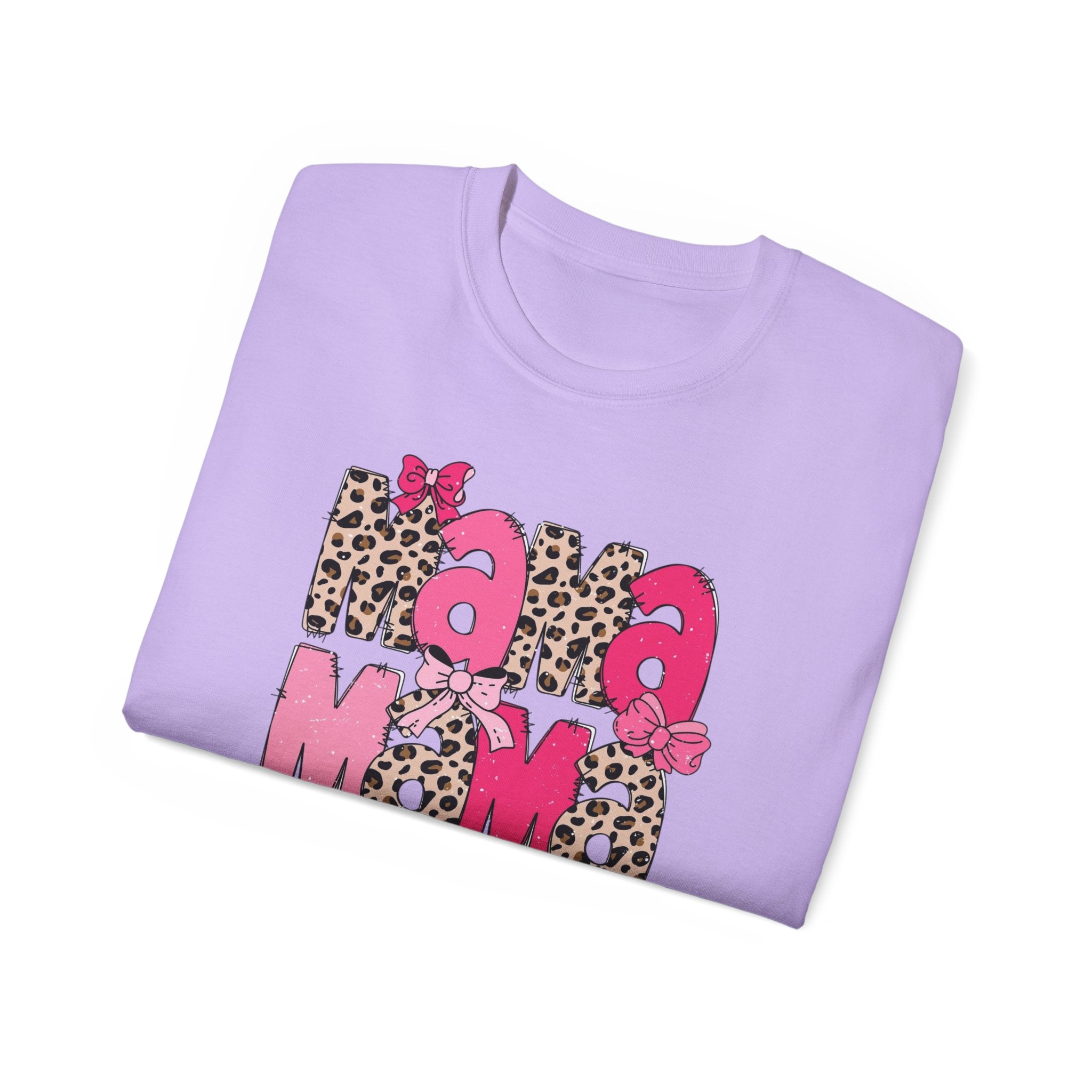 Mama Momma Leopard Pink Graphic Tee — Mother's Day Floral Bow T-Shirt