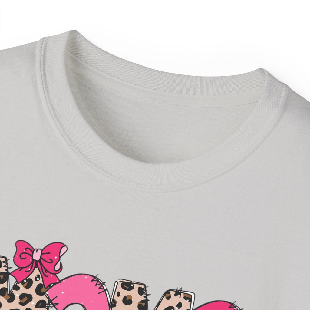 Mama Momma Leopard Pink Graphic Tee — Mother's Day Floral Bow T-Shirt