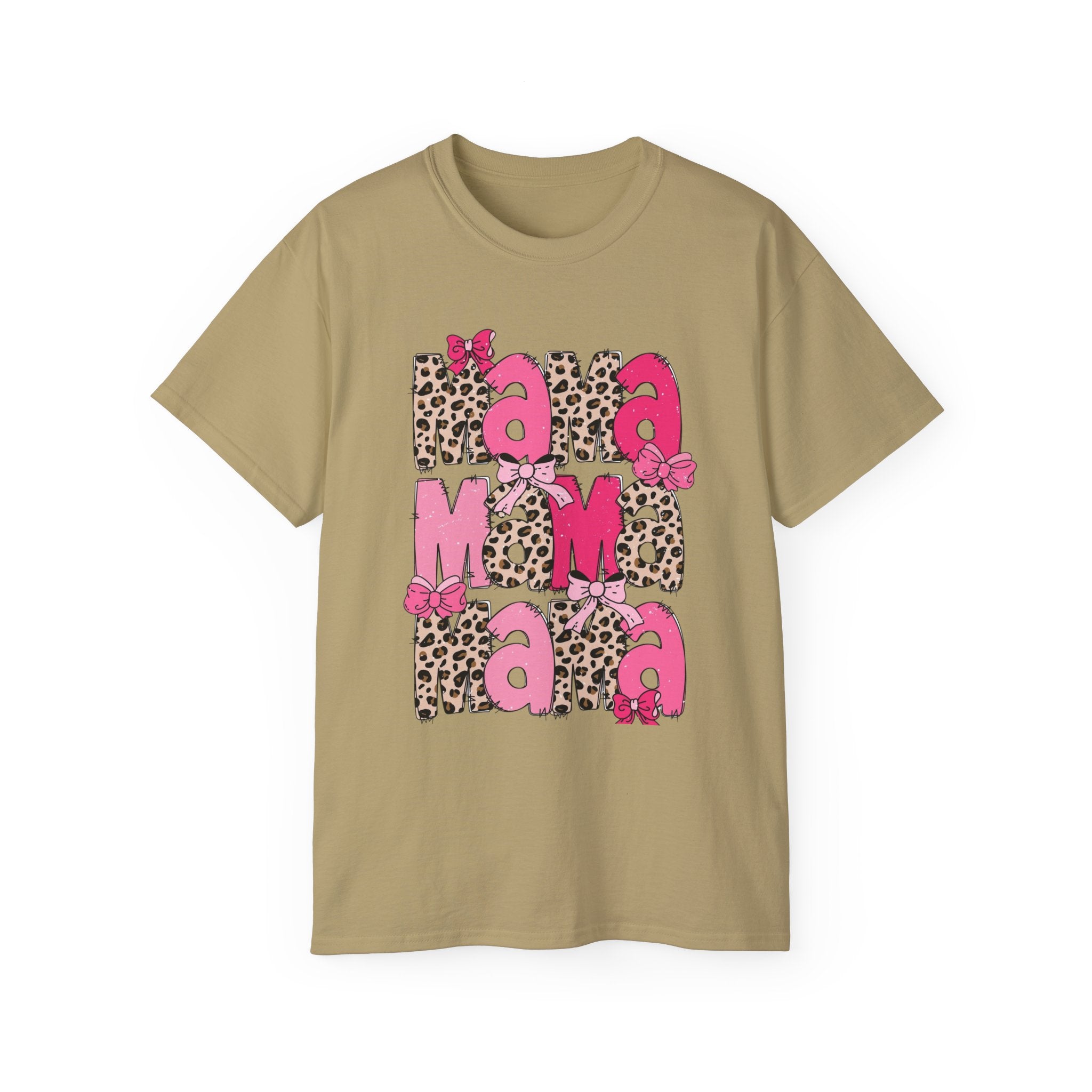Mama Momma Leopard Pink Graphic Tee — Mother's Day Floral Bow T-Shirt