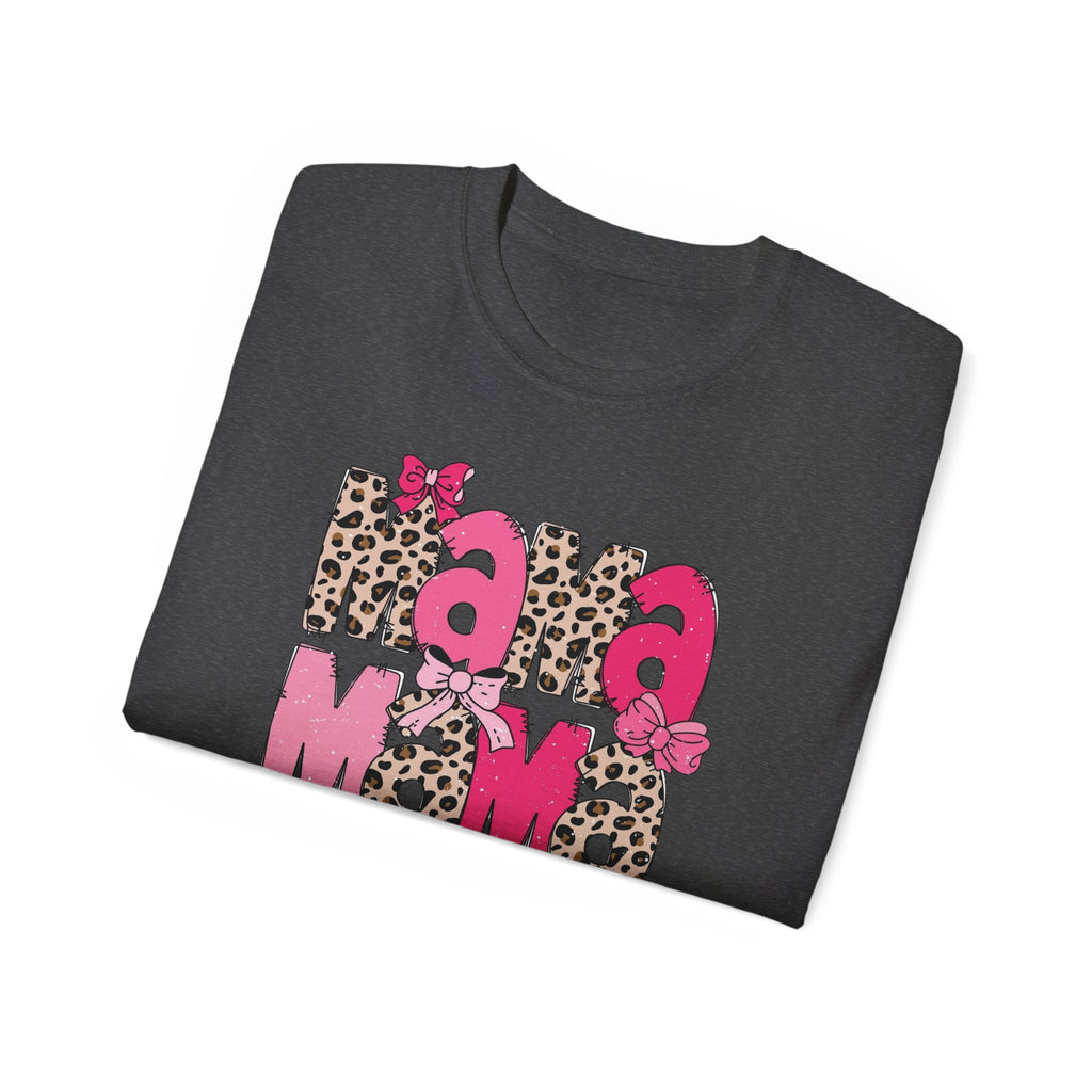Mama Momma Leopard Pink Graphic Tee — Mother's Day Floral Bow T-Shirt