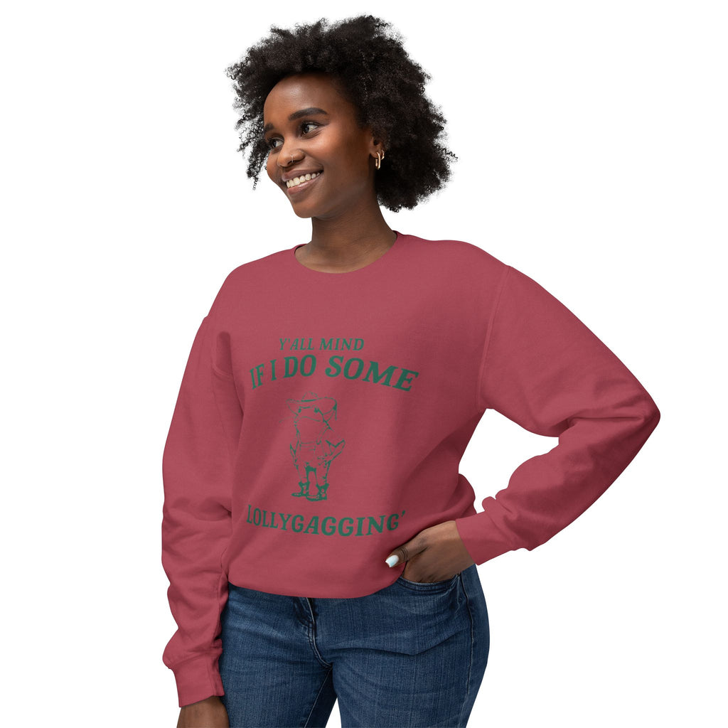Crewneck Sweatshirt - "Y'all Mind If I Do Some Lollygagging" Pig Graphic