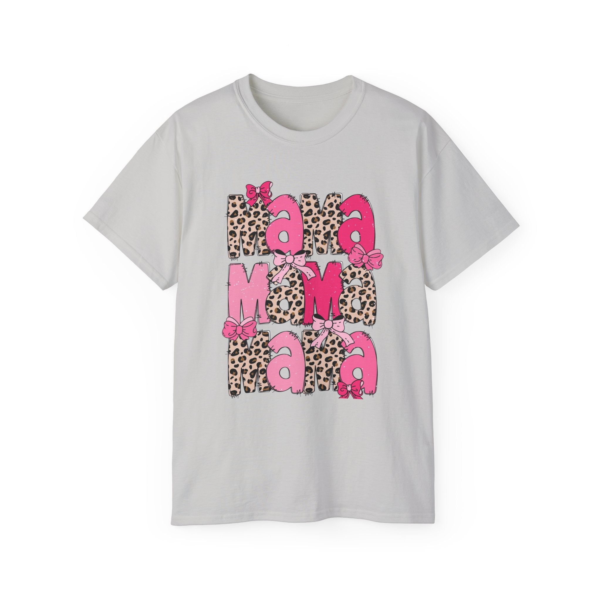 Mama Momma Leopard Pink Graphic Tee — Mother's Day Floral Bow T-Shirt