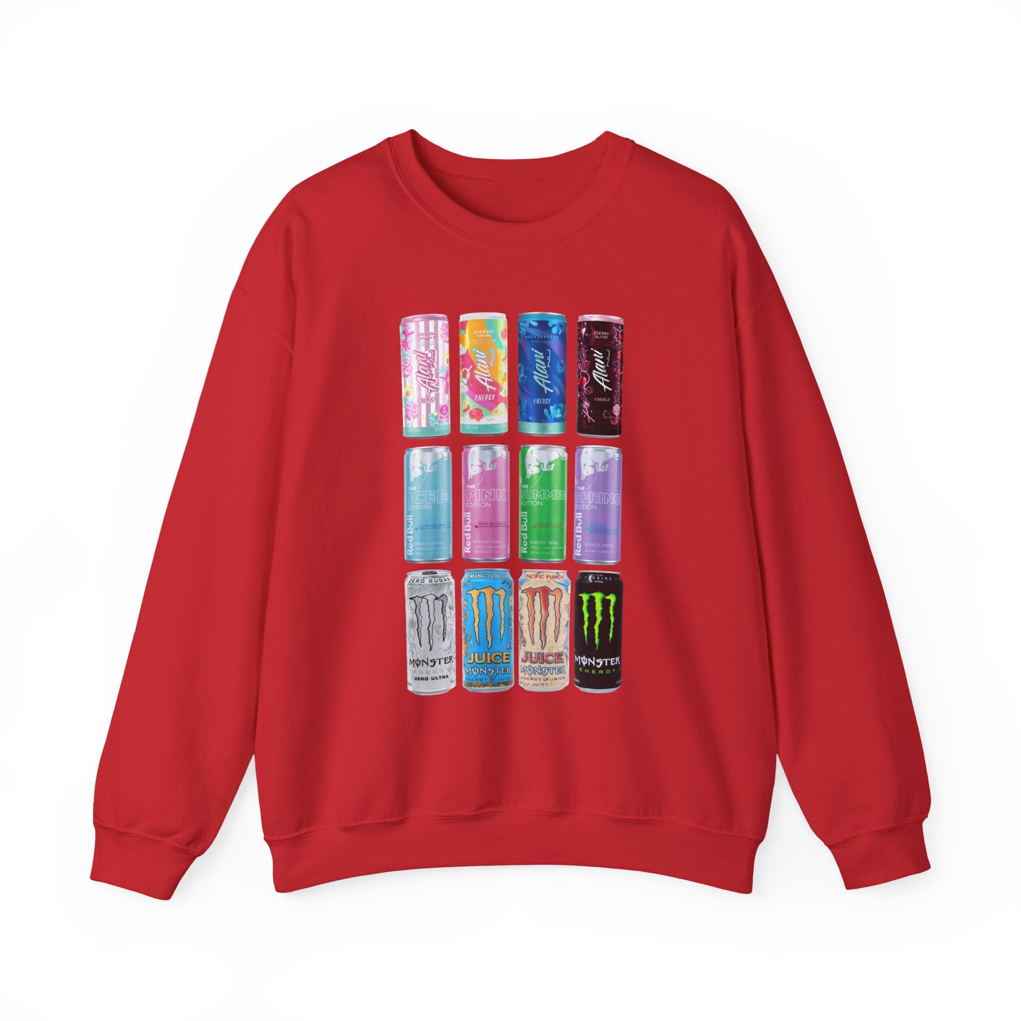 Energy Drink Can Grid Sweatshirt — Colorful Beverage Graphic Crewneck