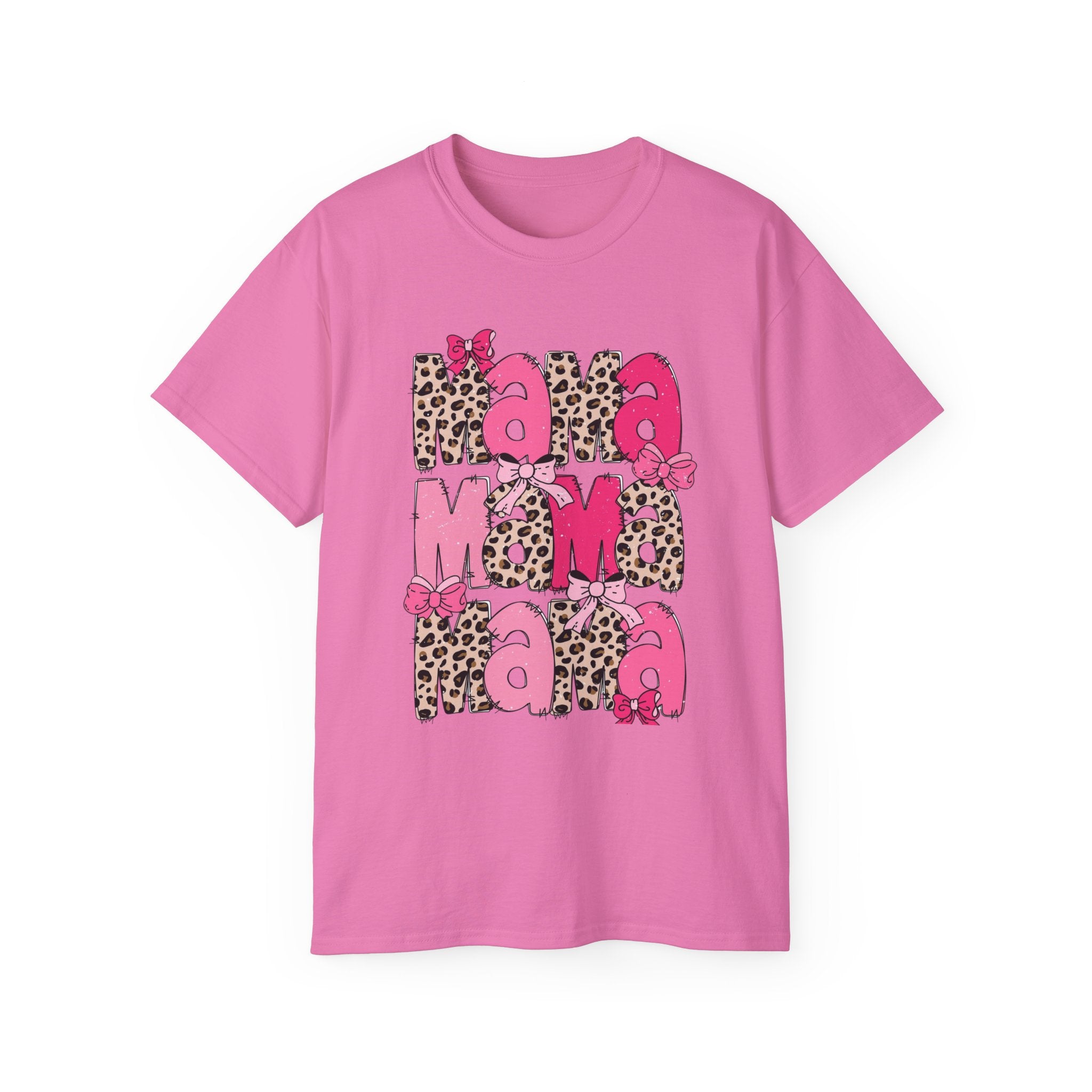 Mama Momma Leopard Pink Graphic Tee — Mother's Day Floral Bow T-Shirt