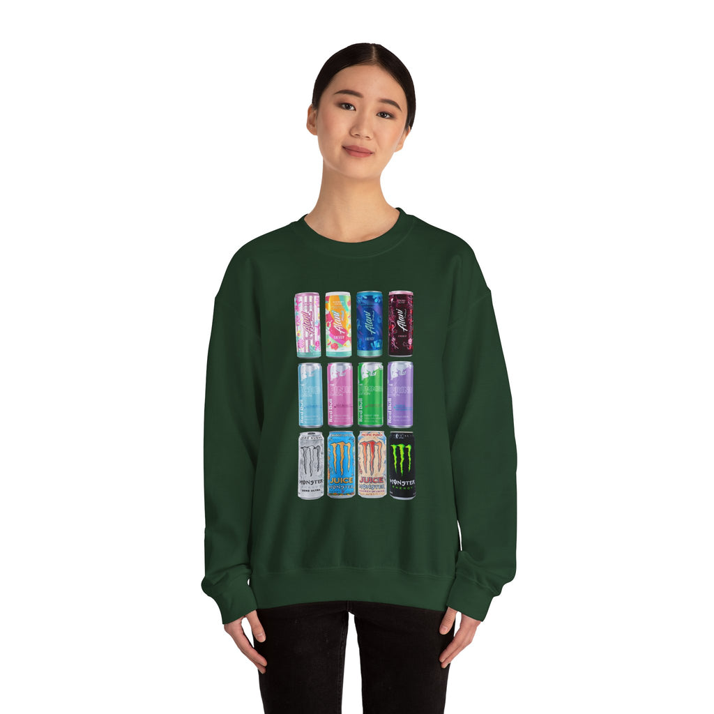 Energy Drink Can Grid Sweatshirt — Colorful Beverage Graphic Crewneck