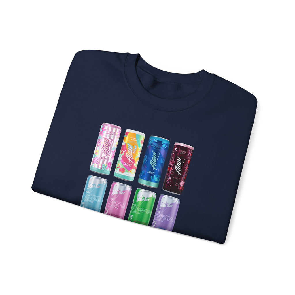 Energy Drink Can Grid Sweatshirt — Colorful Beverage Graphic Crewneck