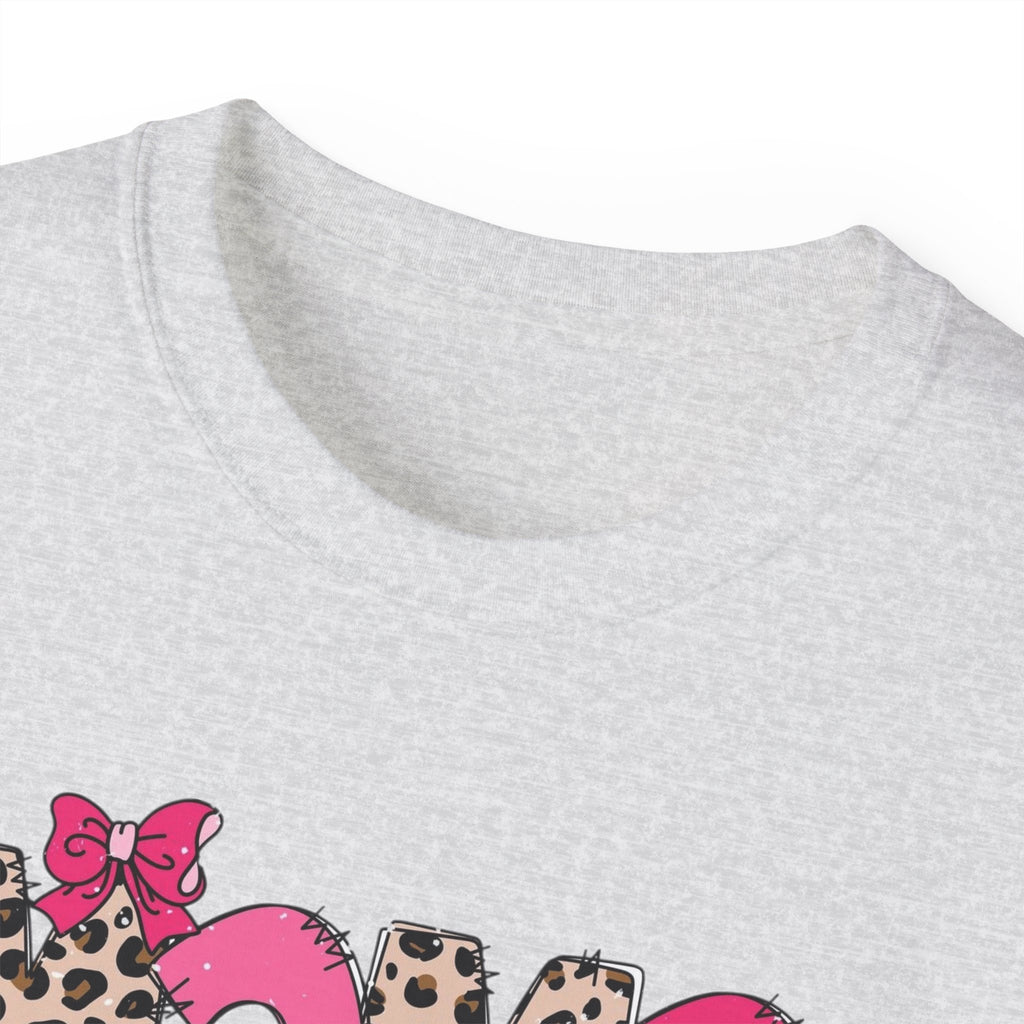 Mama Momma Leopard Pink Graphic Tee — Mother's Day Floral Bow T-Shirt