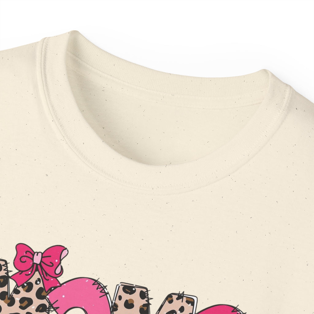 Mama Momma Leopard Pink Graphic Tee — Mother's Day Floral Bow T-Shirt