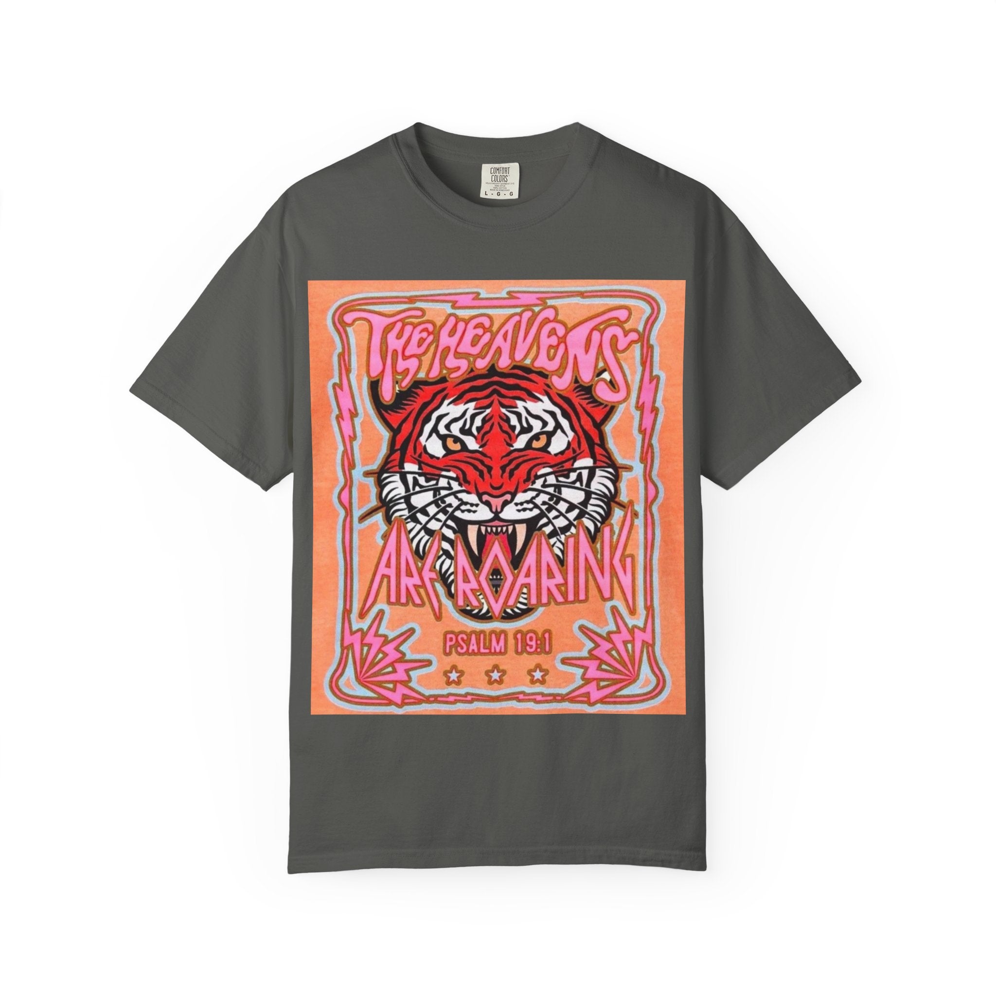 Tiger Roaring Graphic T-Shirt — "The Heavens Are Roaring" Vintage Poster Tee