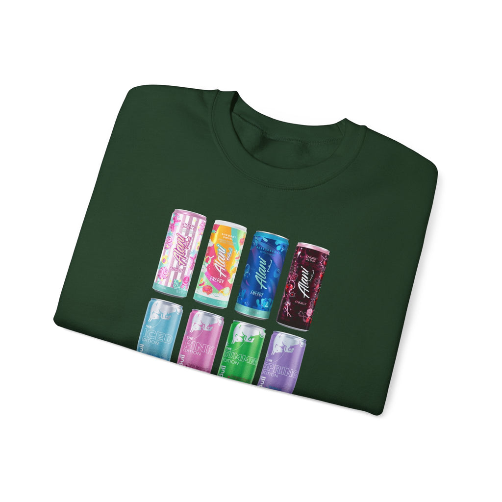 Energy Drink Can Grid Sweatshirt — Colorful Beverage Graphic Crewneck