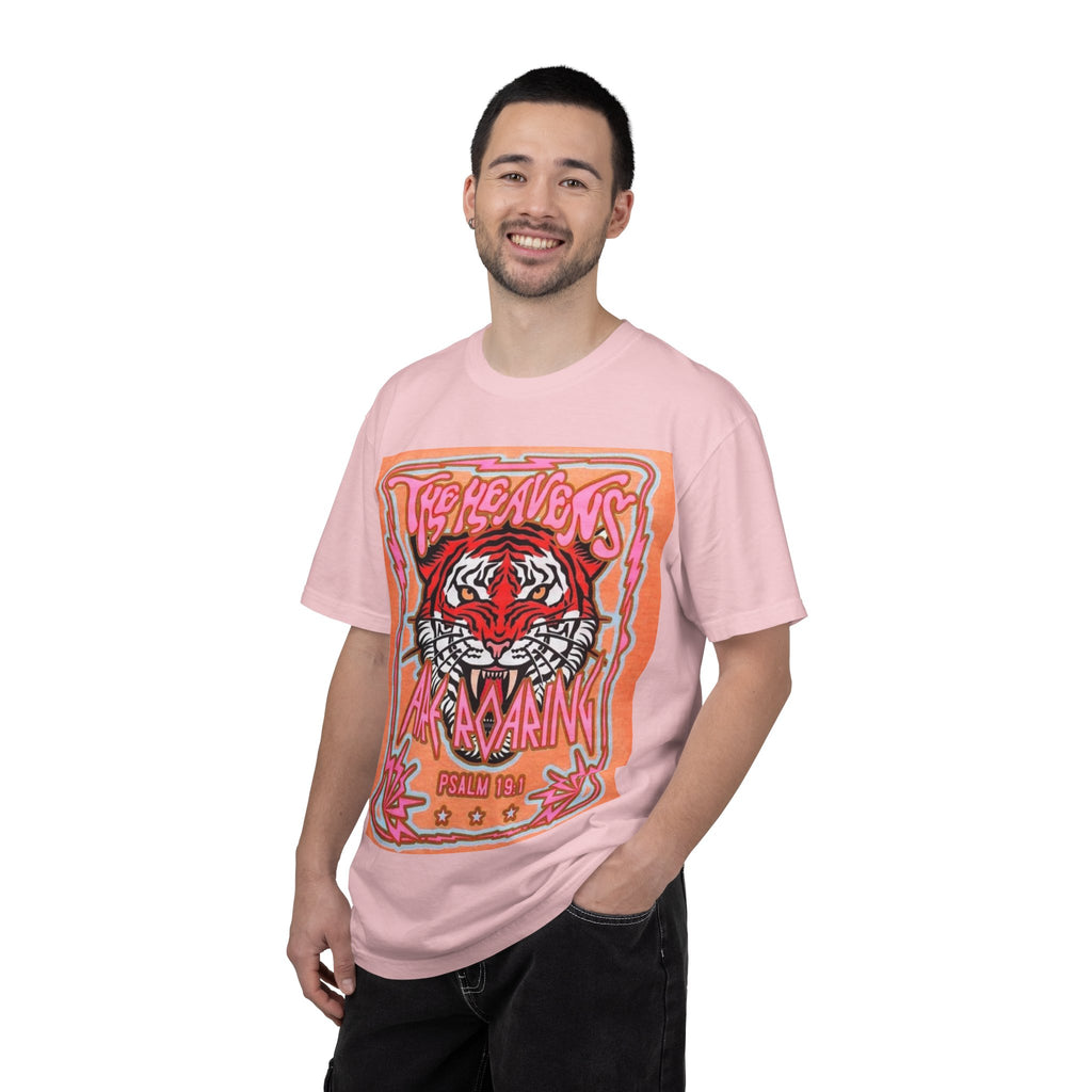 Tiger Roaring Graphic T-Shirt — "The Heavens Are Roaring" Vintage Poster Tee