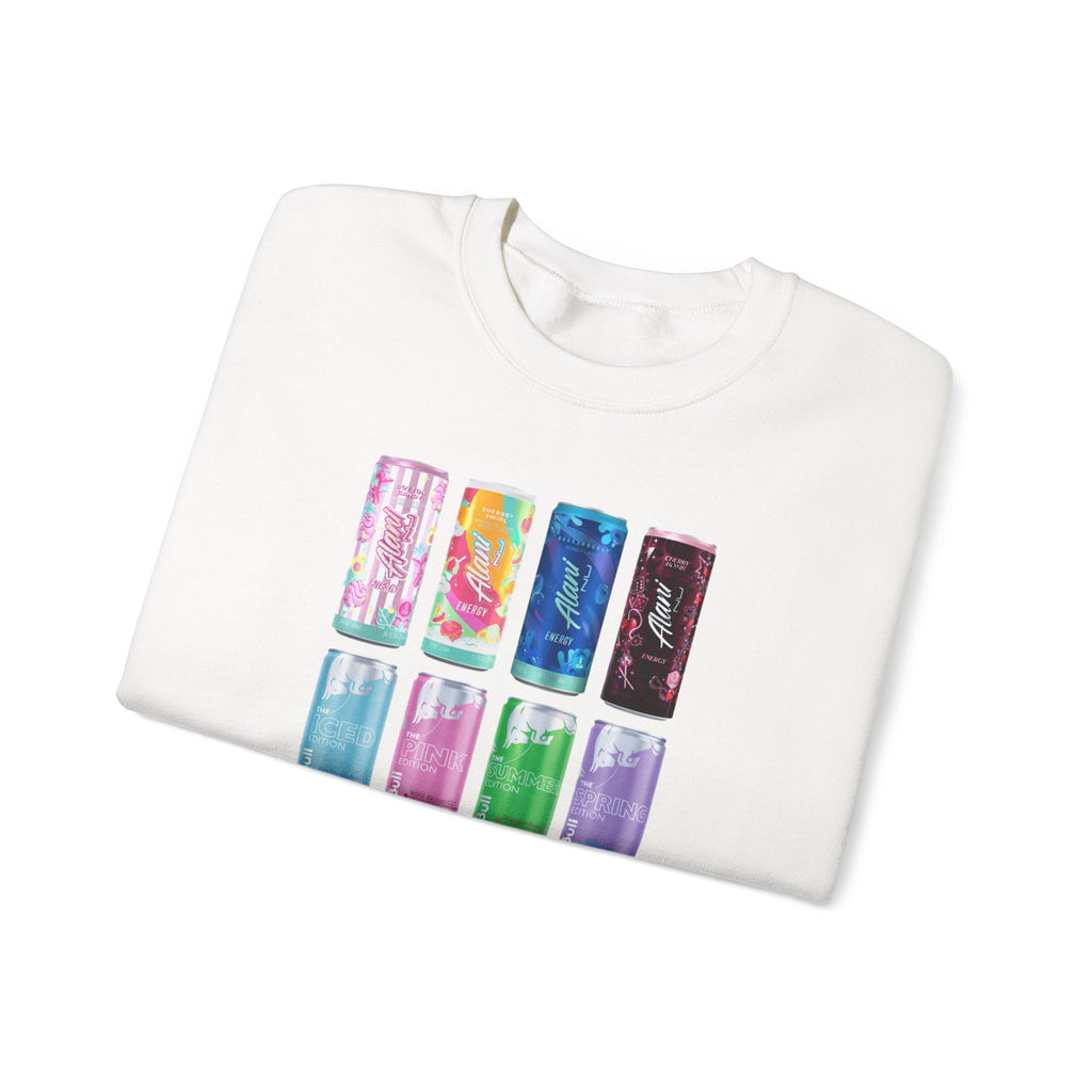 Energy Drink Can Grid Sweatshirt — Colorful Beverage Graphic Crewneck