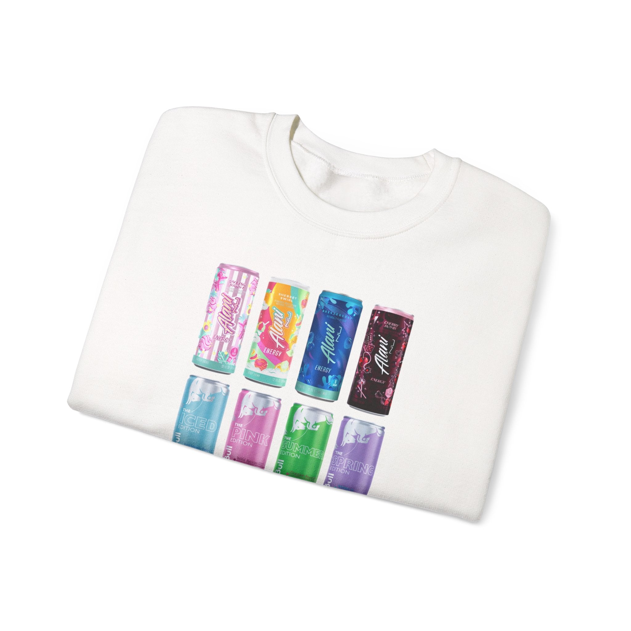 Energy Drink Can Grid Sweatshirt — Colorful Beverage Graphic Crewneck