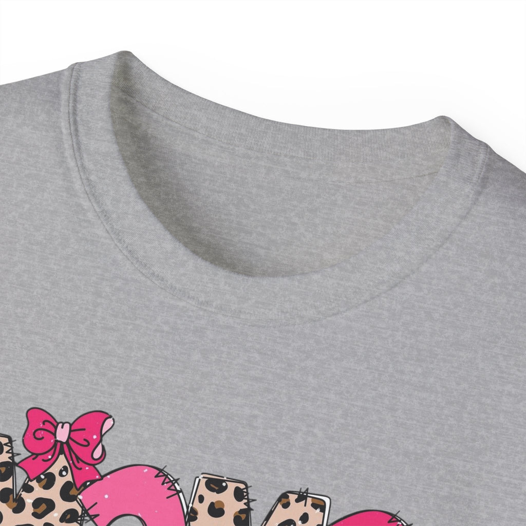 Mama Momma Leopard Pink Graphic Tee — Mother's Day Floral Bow T-Shirt