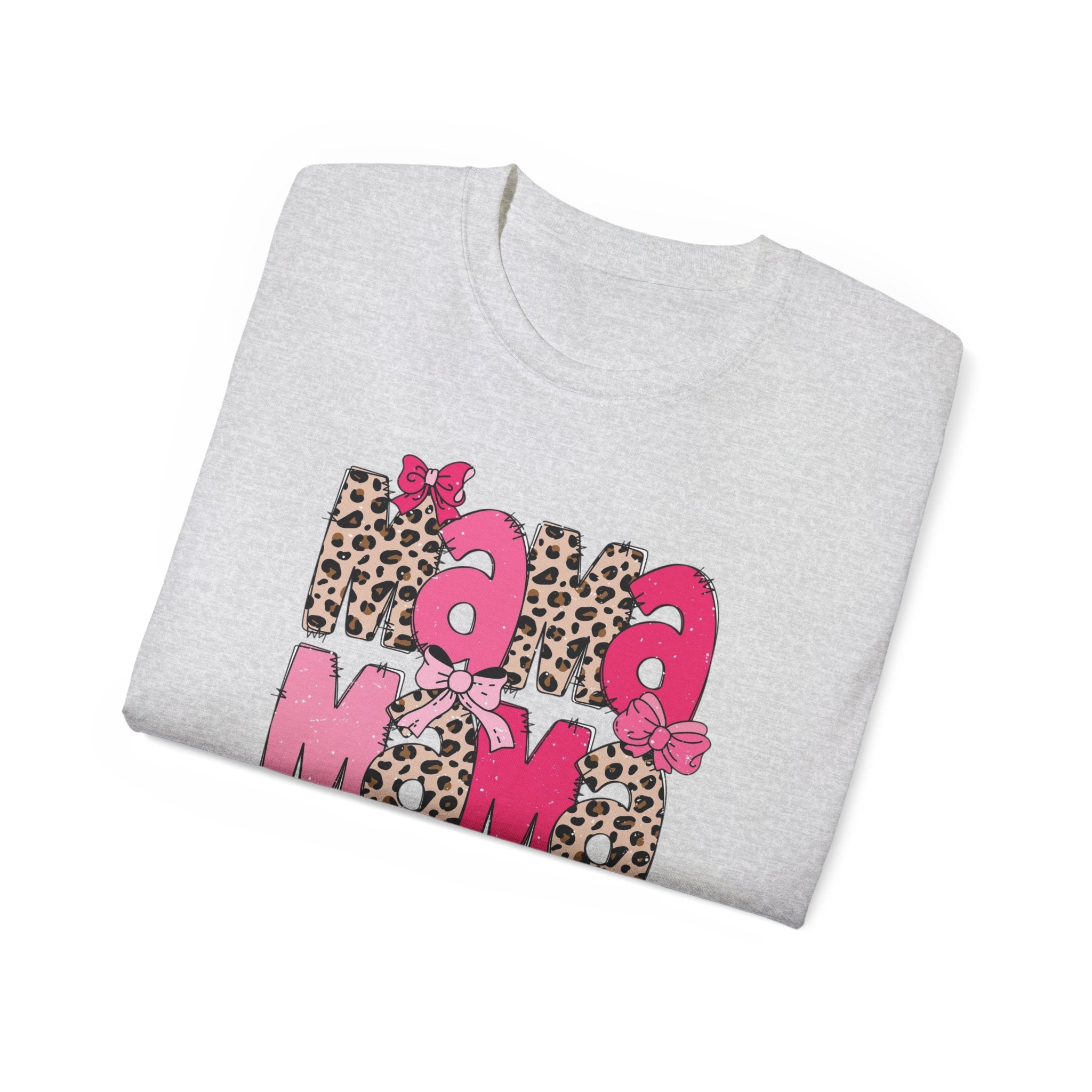 Mama Momma Leopard Pink Graphic Tee — Mother's Day Floral Bow T-Shirt