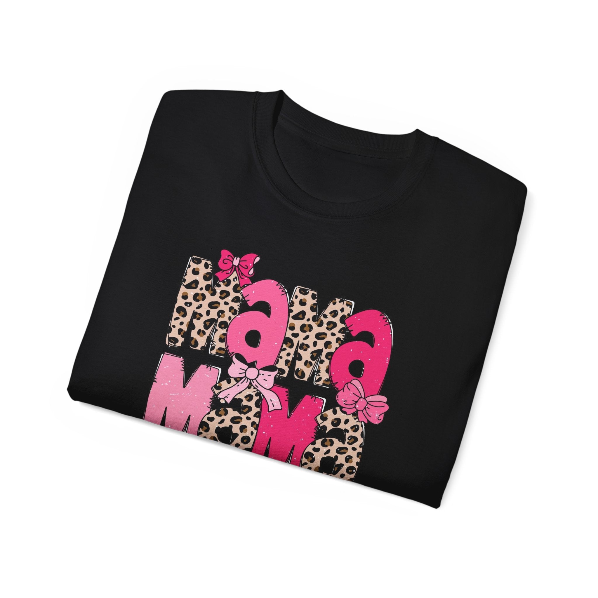 Mama Momma Leopard Pink Graphic Tee — Mother's Day Floral Bow T-Shirt