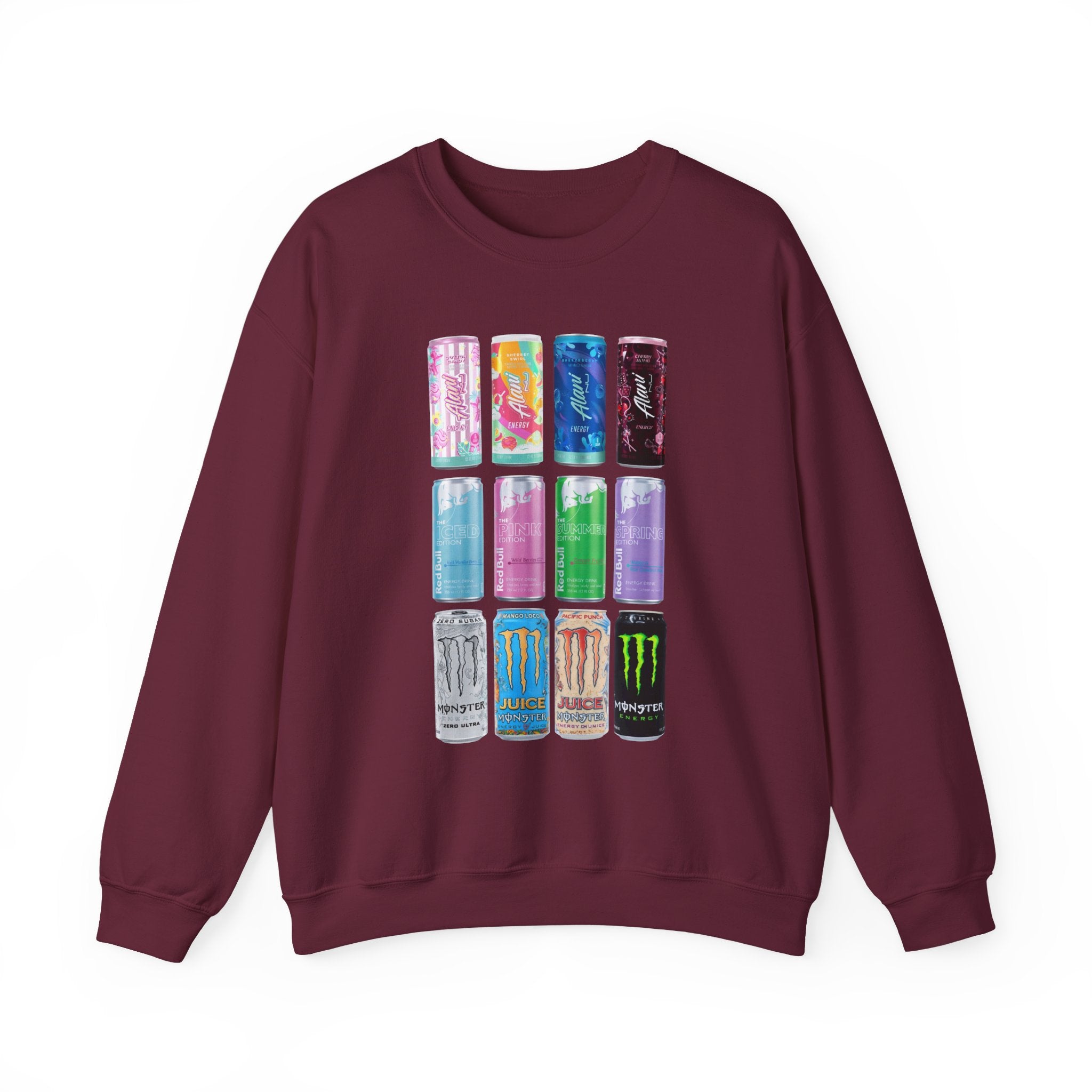 Energy Drink Can Grid Sweatshirt — Colorful Beverage Graphic Crewneck