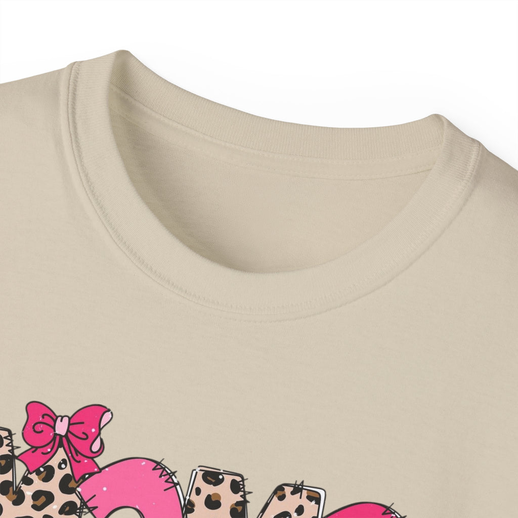 Mama Momma Leopard Pink Graphic Tee — Mother's Day Floral Bow T-Shirt