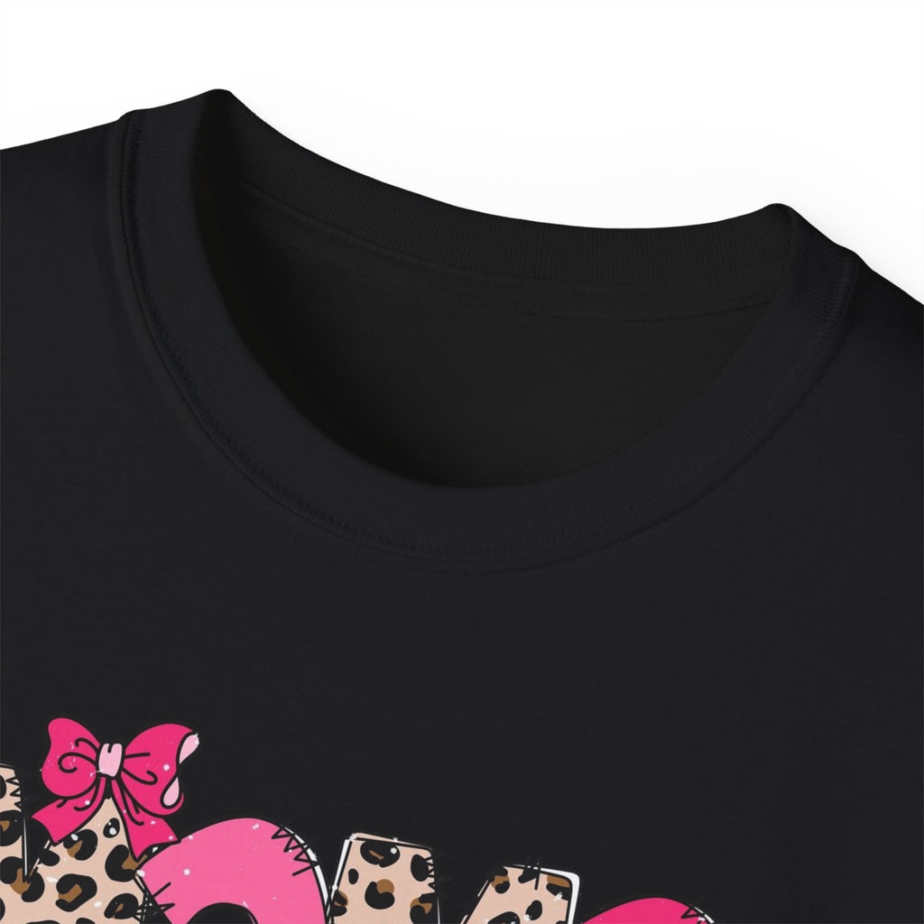 Mama Momma Leopard Pink Graphic Tee — Mother's Day Floral Bow T-Shirt