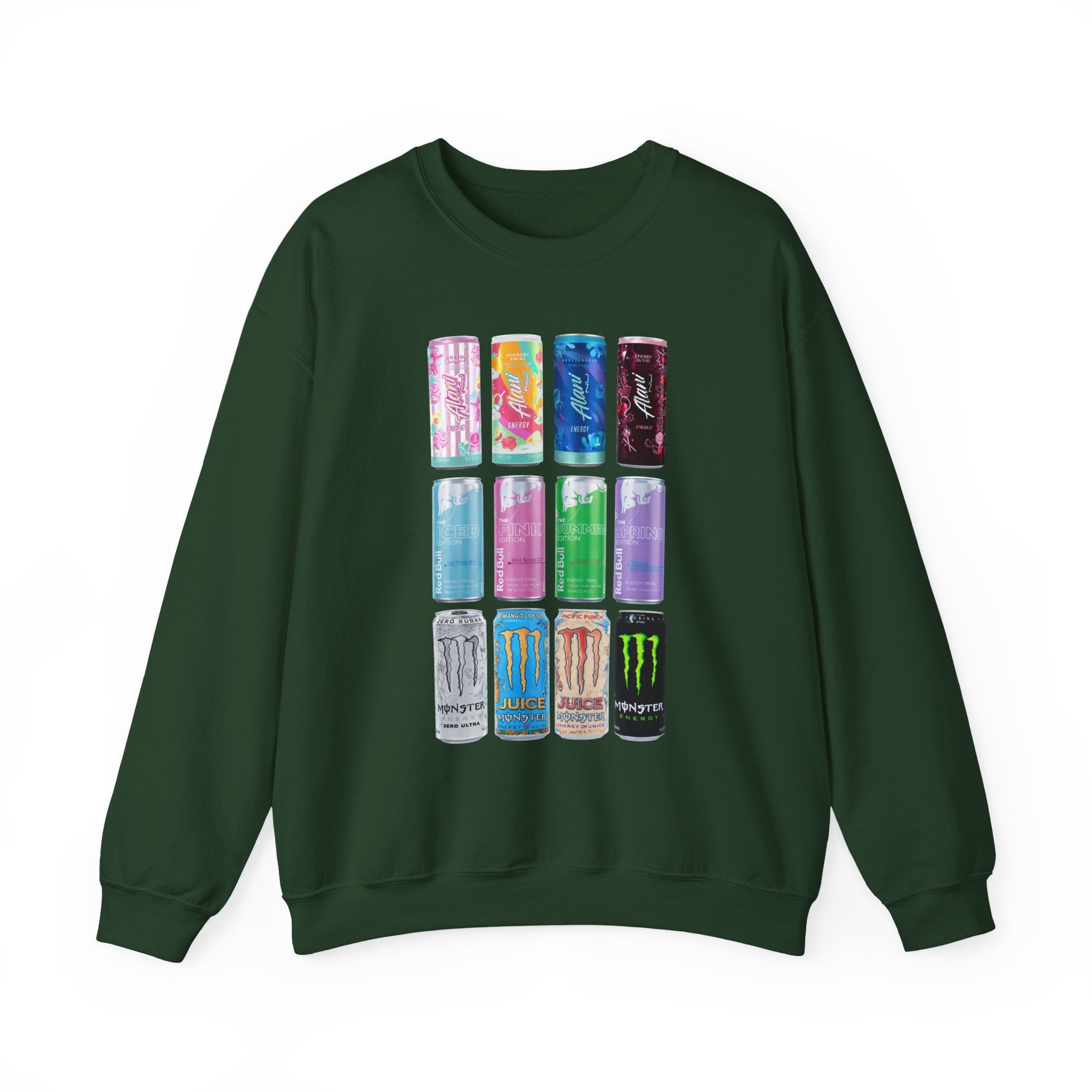Energy Drink Can Grid Sweatshirt — Colorful Beverage Graphic Crewneck