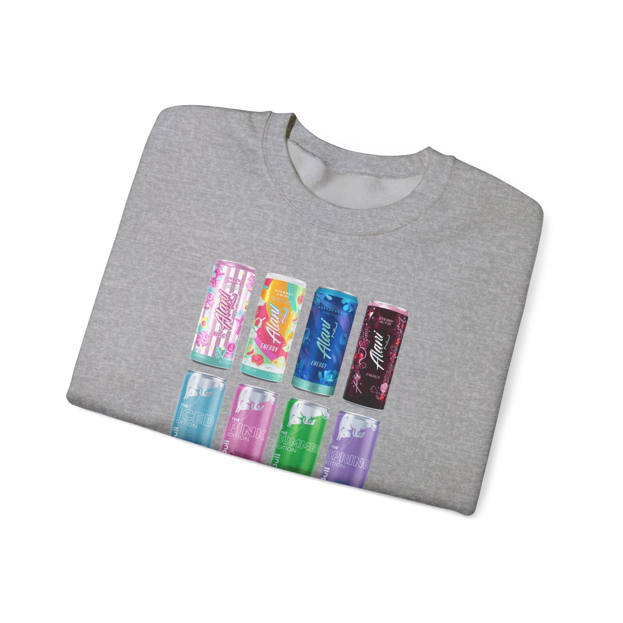 Energy Drink Can Grid Sweatshirt — Colorful Beverage Graphic Crewneck