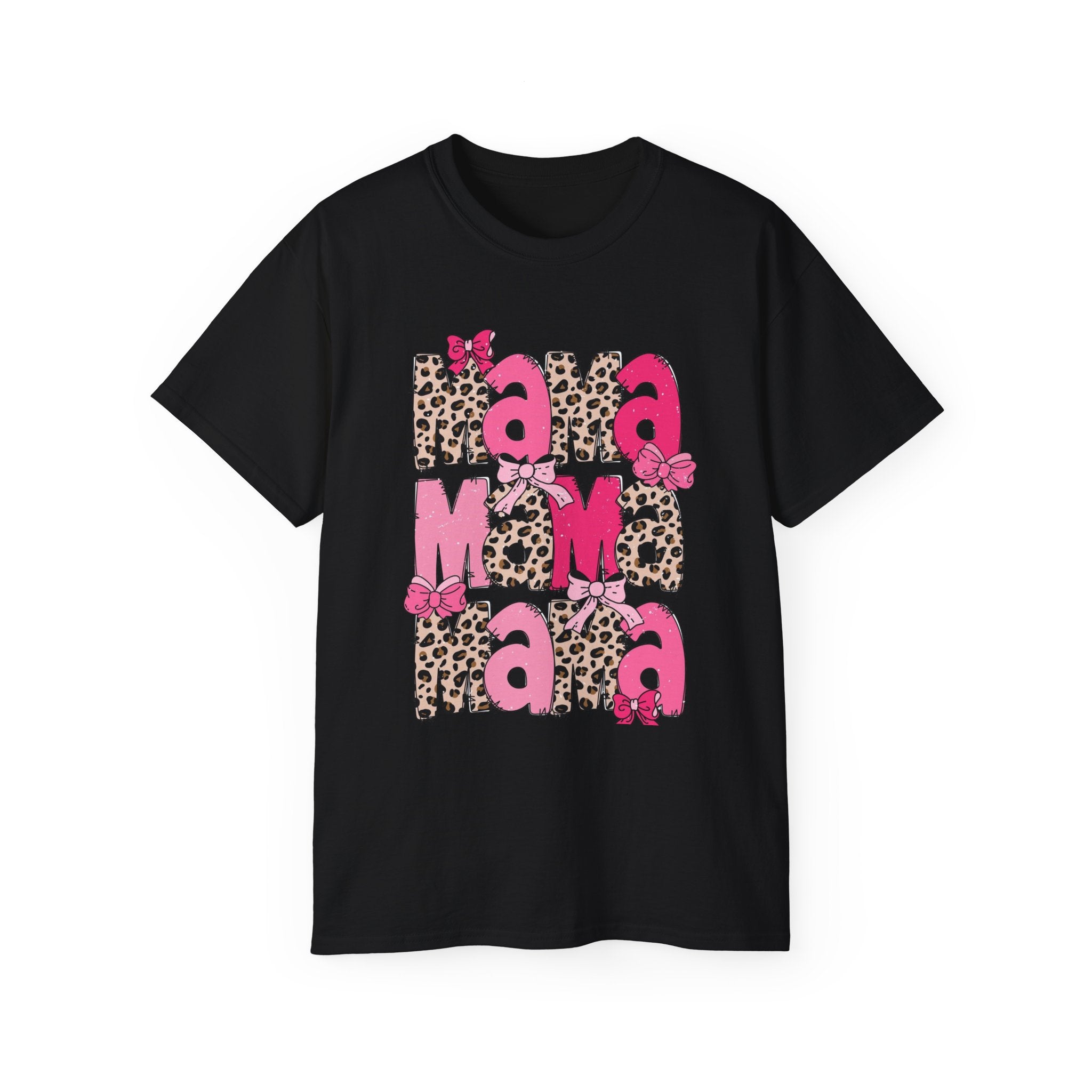 Mama Momma Leopard Pink Graphic Tee — Mother's Day Floral Bow T-Shirt