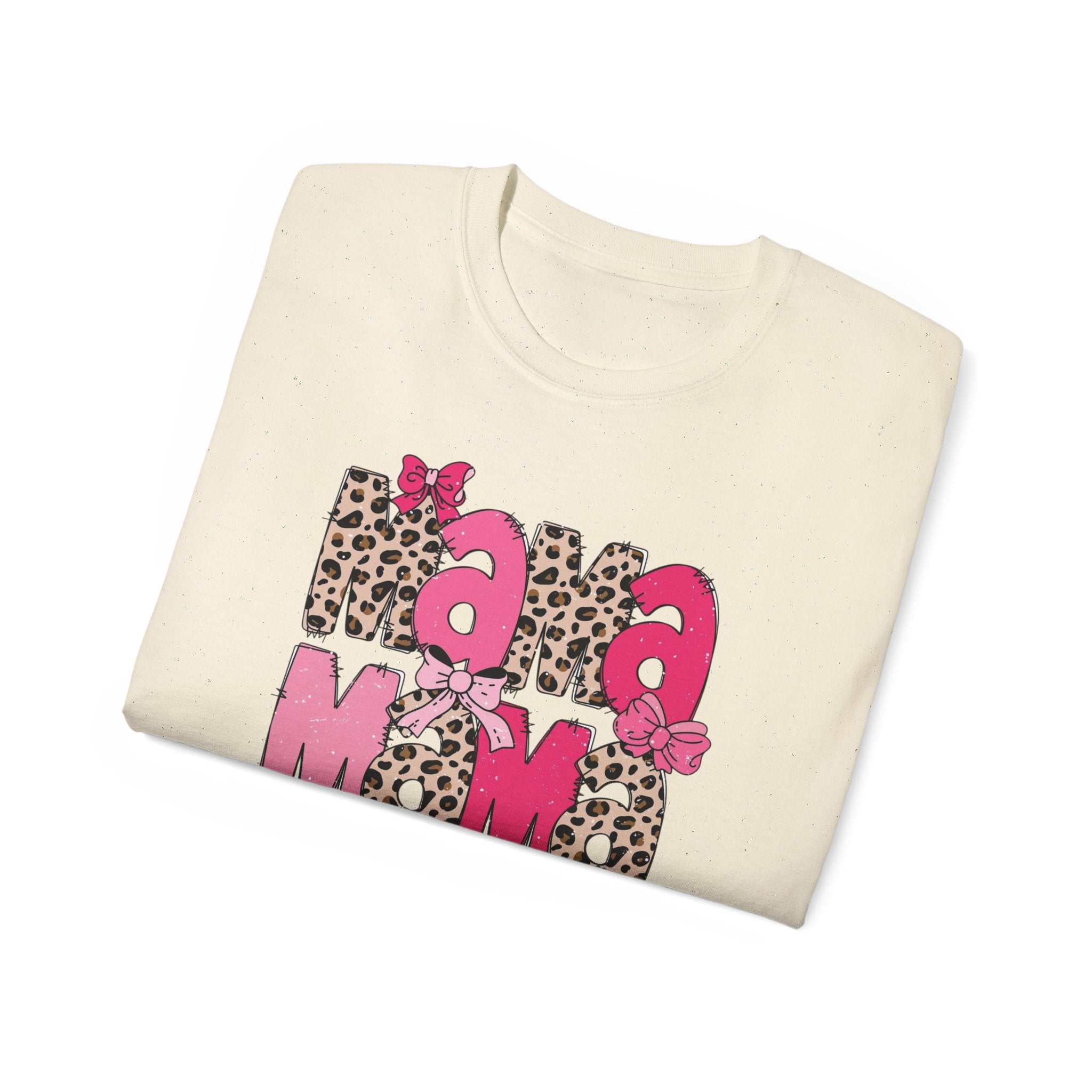 Mama Momma Leopard Pink Graphic Tee — Mother's Day Floral Bow T-Shirt