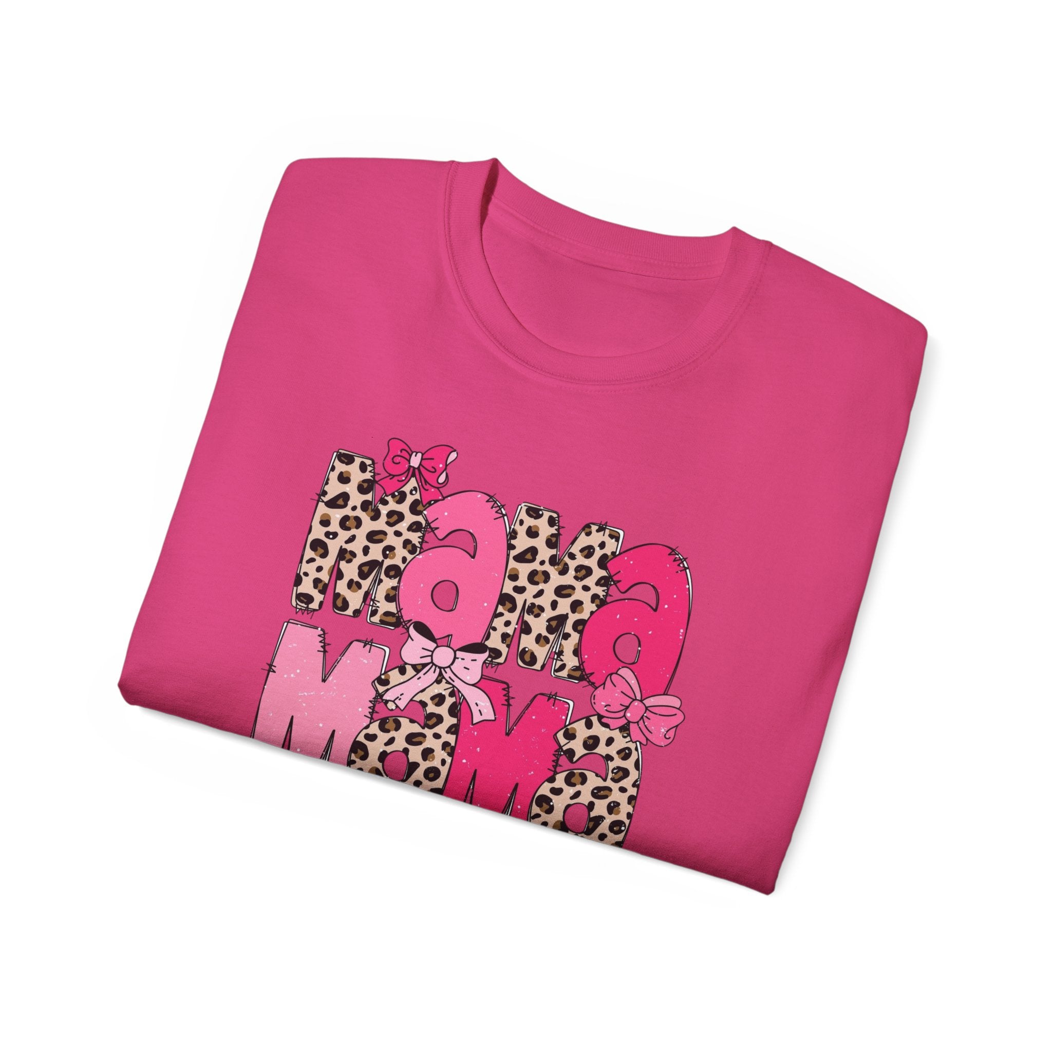 Mama Momma Leopard Pink Graphic Tee — Mother's Day Floral Bow T-Shirt