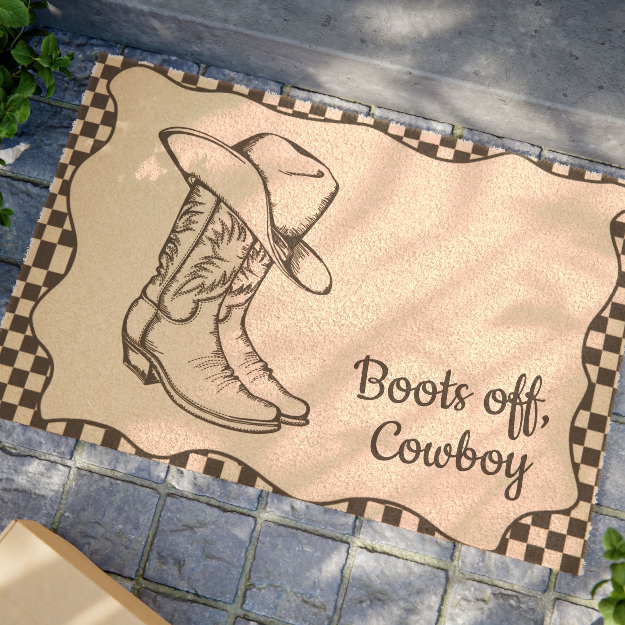 Boots Off Cowboy Doormat – Western Welcome Rug for Country Home