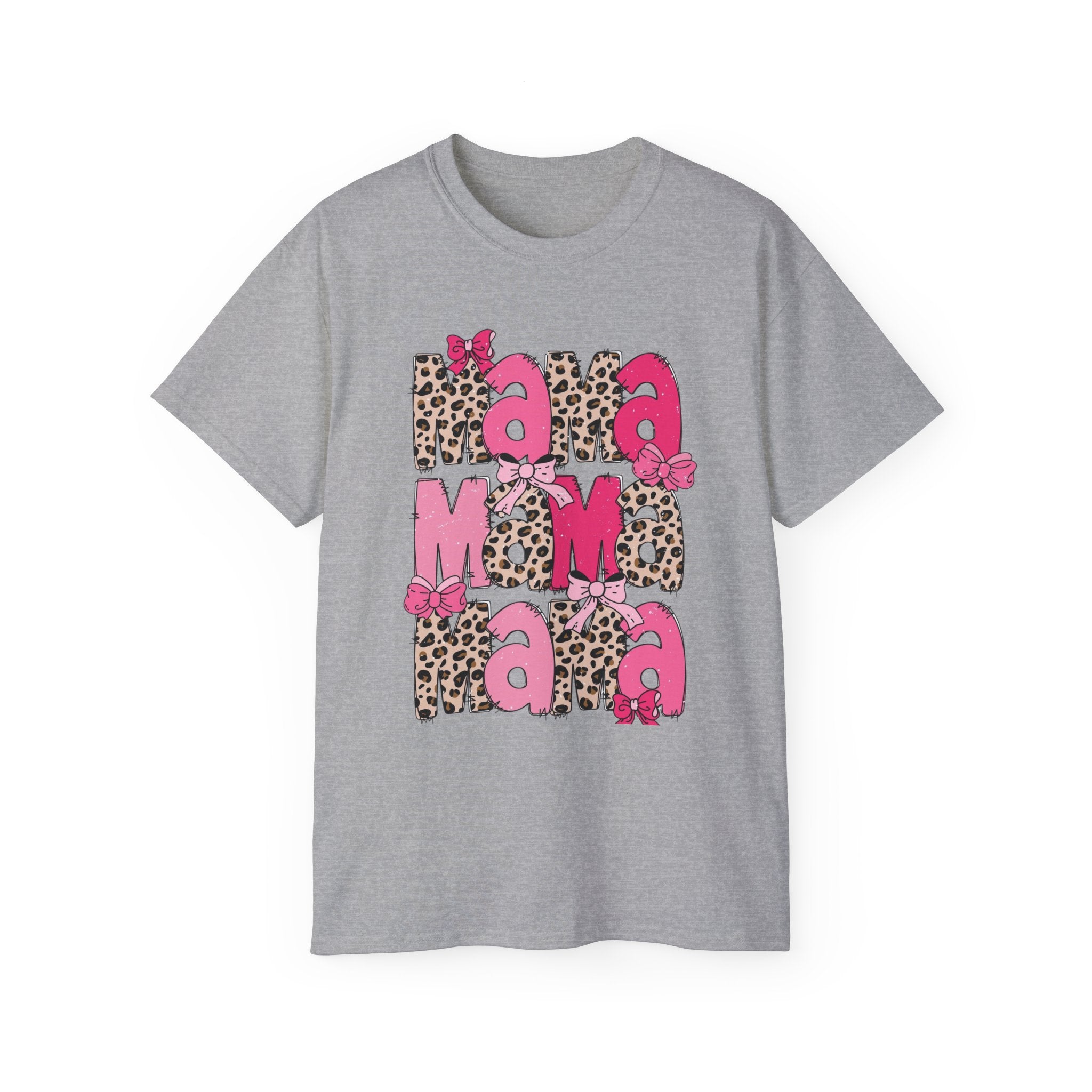 Mama Momma Leopard Pink Graphic Tee — Mother's Day Floral Bow T-Shirt