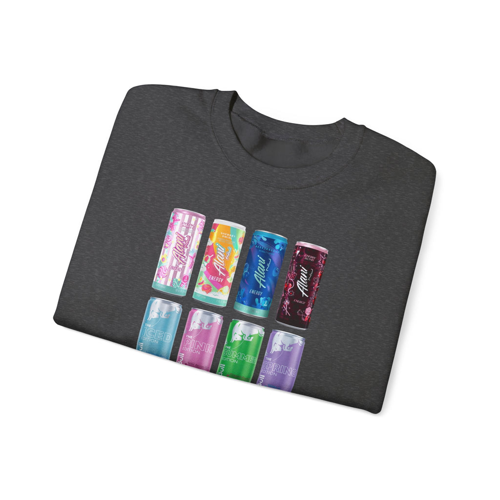 Energy Drink Can Grid Sweatshirt — Colorful Beverage Graphic Crewneck