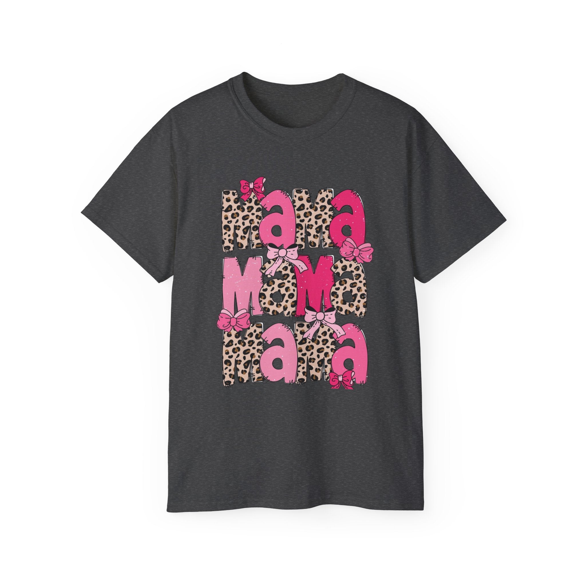 Mama Momma Leopard Pink Graphic Tee — Mother's Day Floral Bow T-Shirt