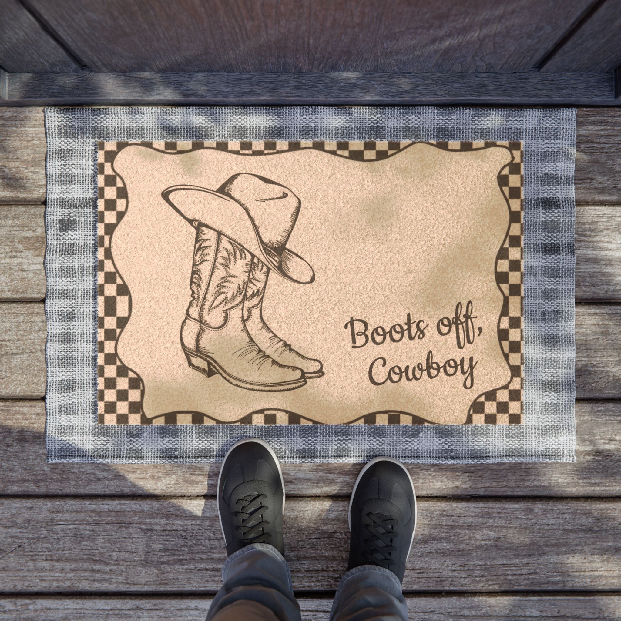 Boots Off Cowboy Doormat – Western Welcome Rug for Country Home