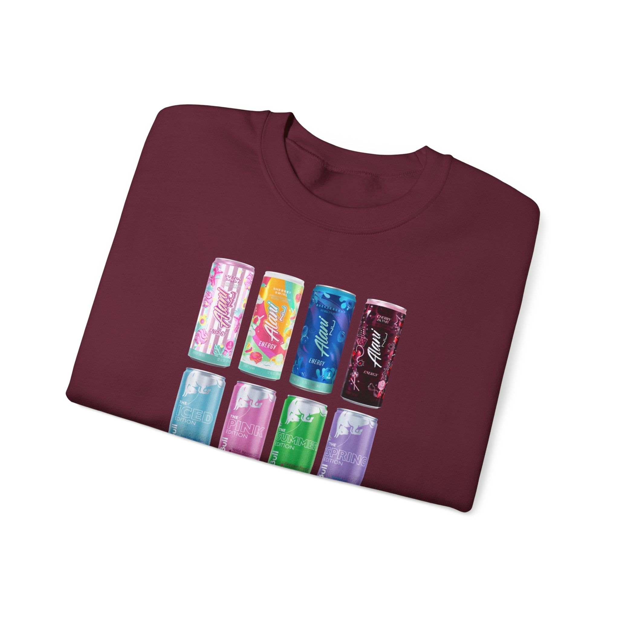 Energy Drink Can Grid Sweatshirt — Colorful Beverage Graphic Crewneck