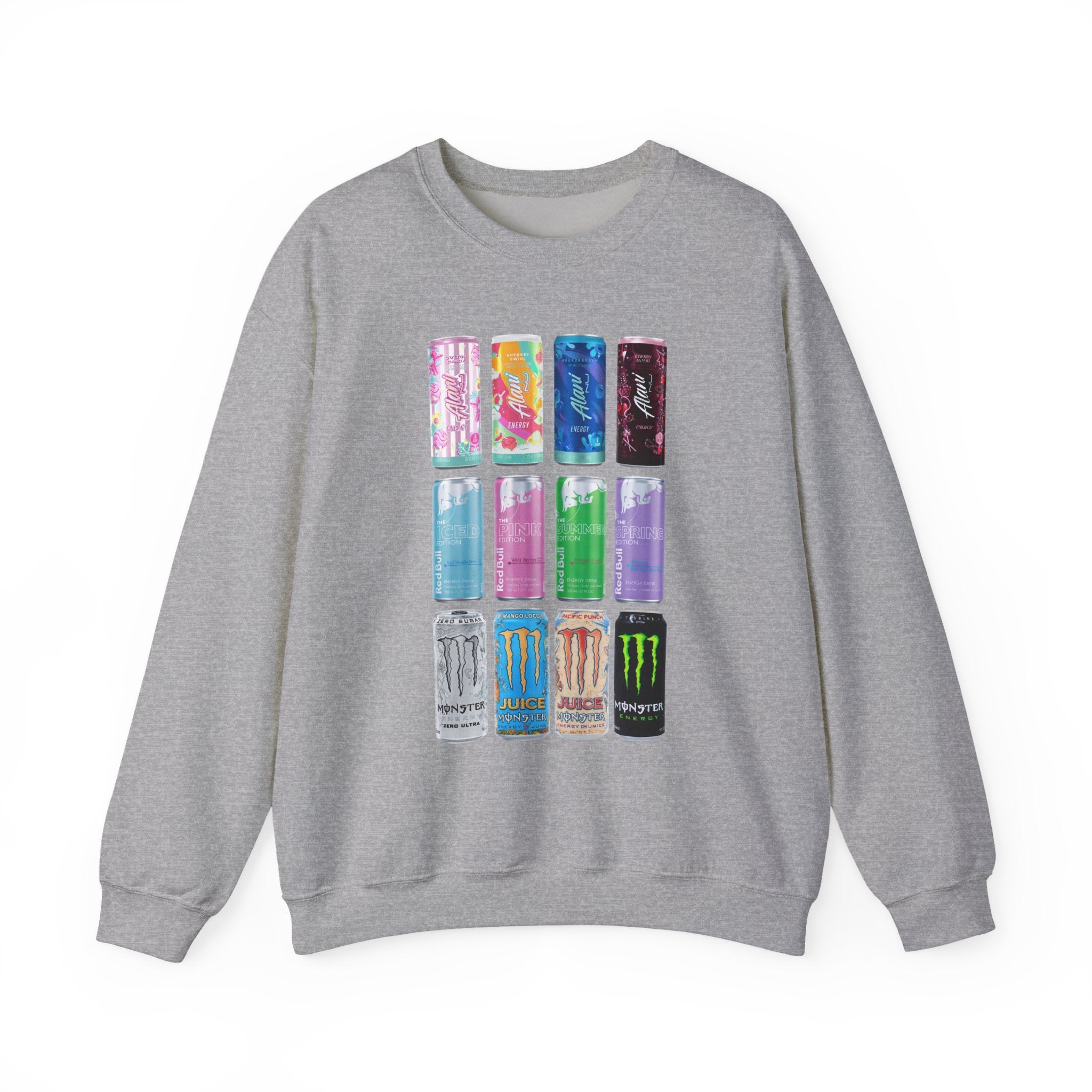 Energy Drink Can Grid Sweatshirt — Colorful Beverage Graphic Crewneck