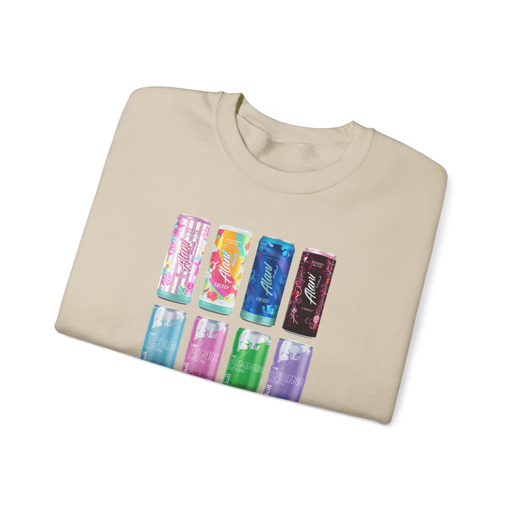 Energy Drink Can Grid Sweatshirt — Colorful Beverage Graphic Crewneck