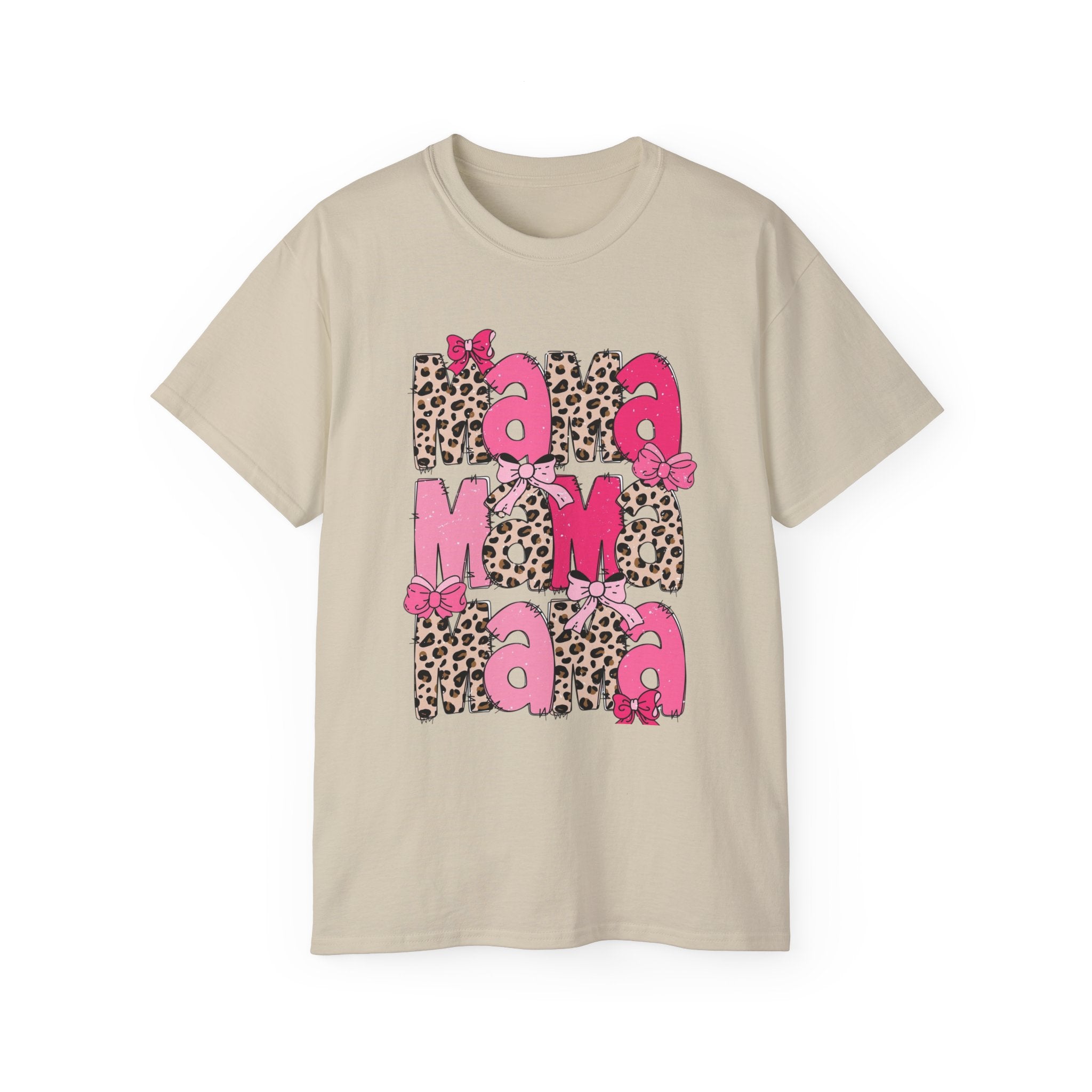 Mama Momma Leopard Pink Graphic Tee — Mother's Day Floral Bow T-Shirt
