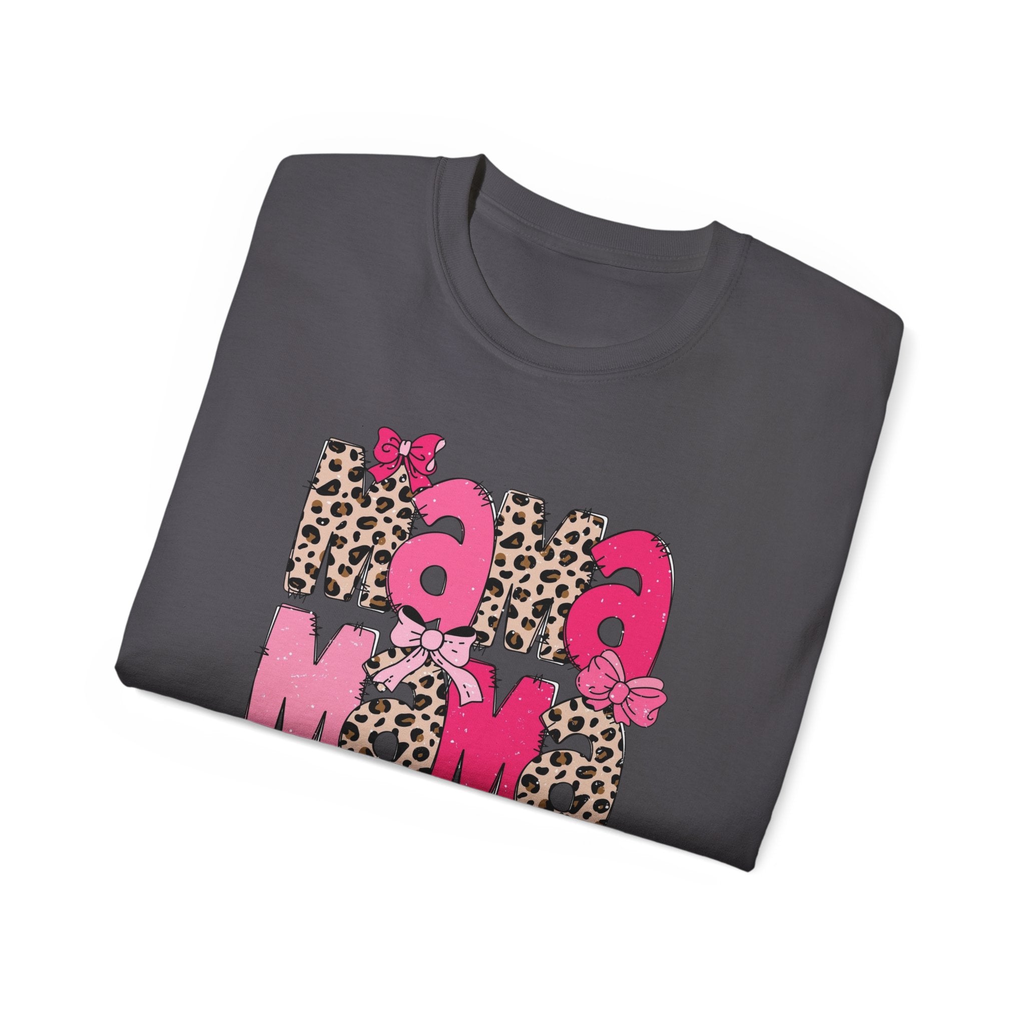 Mama Momma Leopard Pink Graphic Tee — Mother's Day Floral Bow T-Shirt