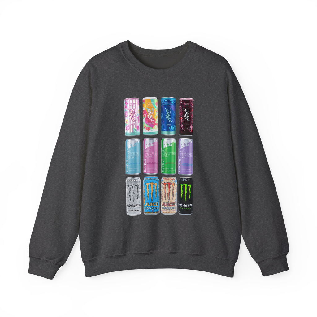 Energy Drink Can Grid Sweatshirt — Colorful Beverage Graphic Crewneck