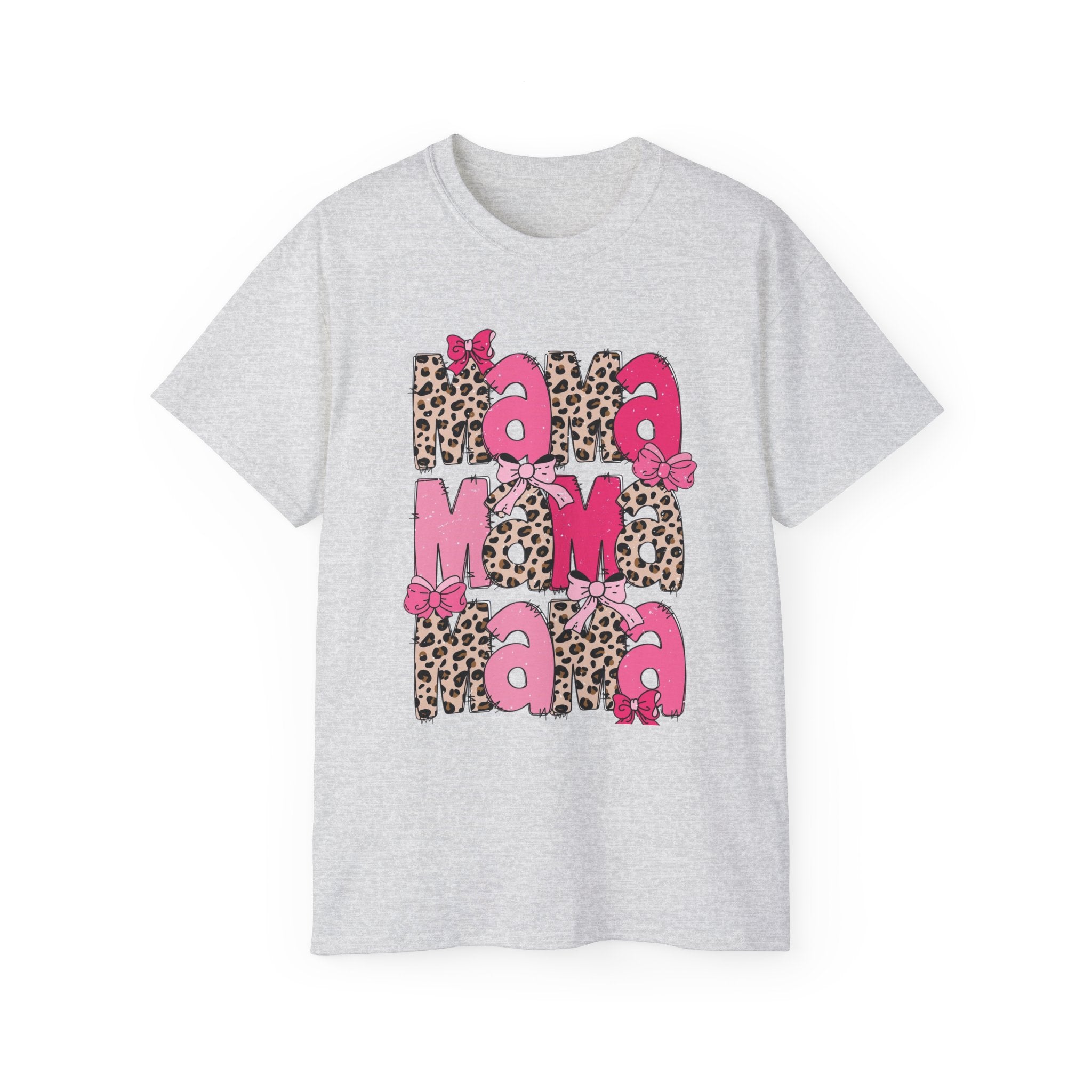 Mama Momma Leopard Pink Graphic Tee — Mother's Day Floral Bow T-Shirt