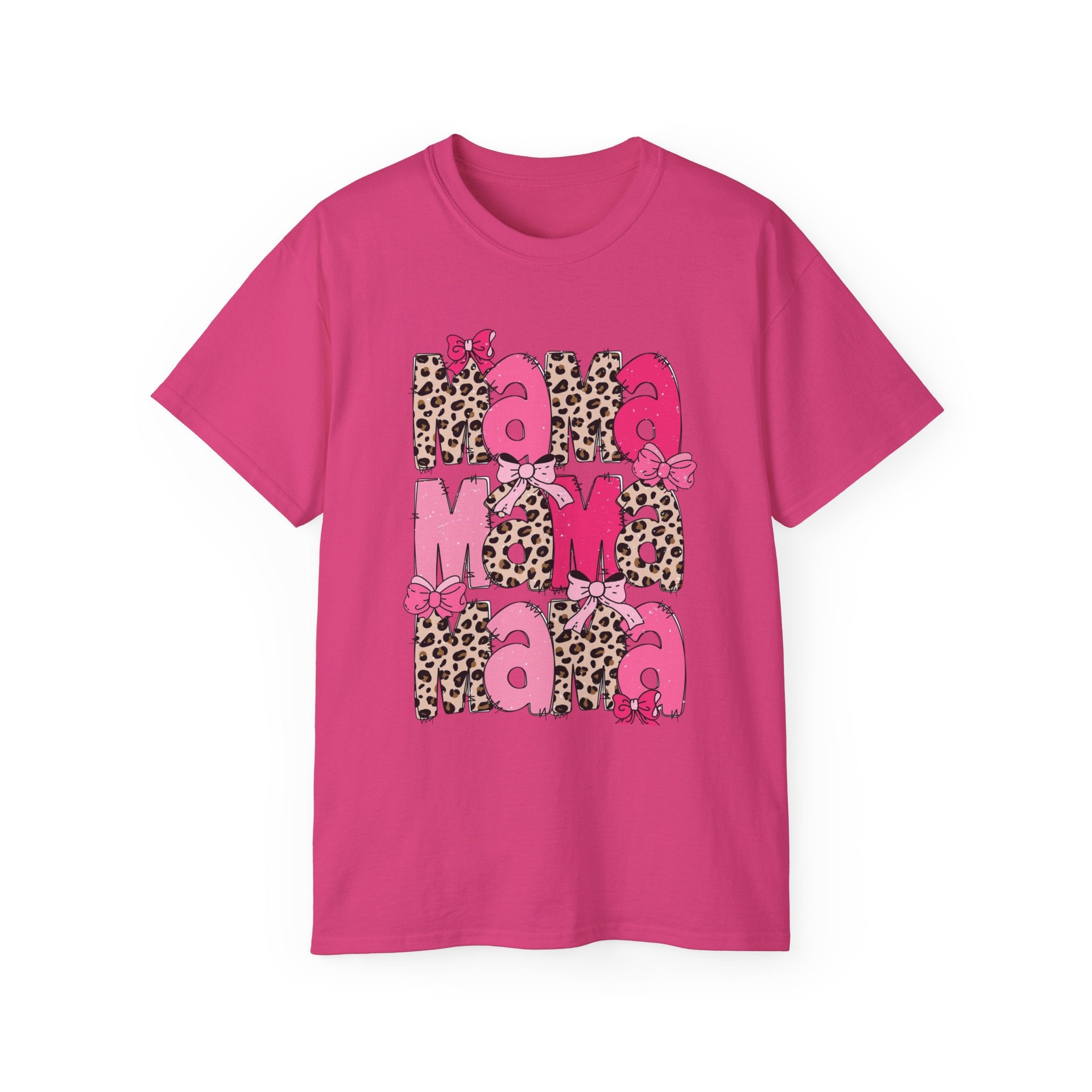 Mama Momma Leopard Pink Graphic Tee — Mother's Day Floral Bow T-Shirt