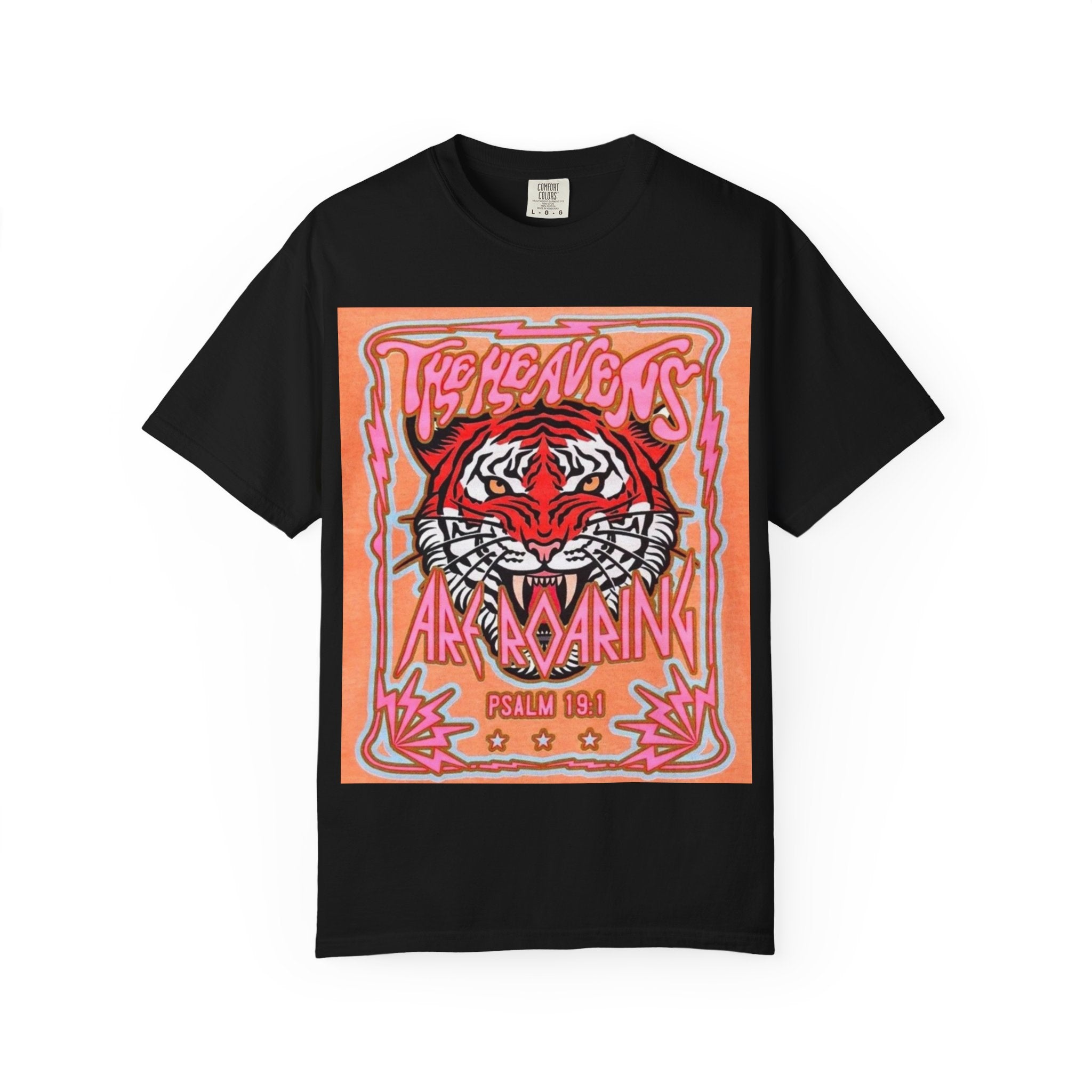 Tiger Roaring Graphic T-Shirt — "The Heavens Are Roaring" Vintage Poster Tee