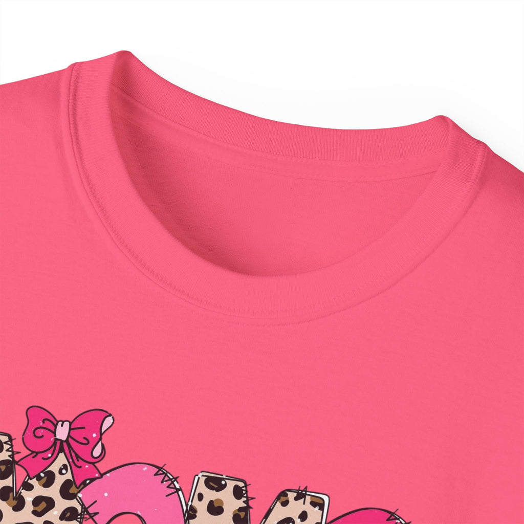 Mama Momma Leopard Pink Graphic Tee — Mother's Day Floral Bow T-Shirt